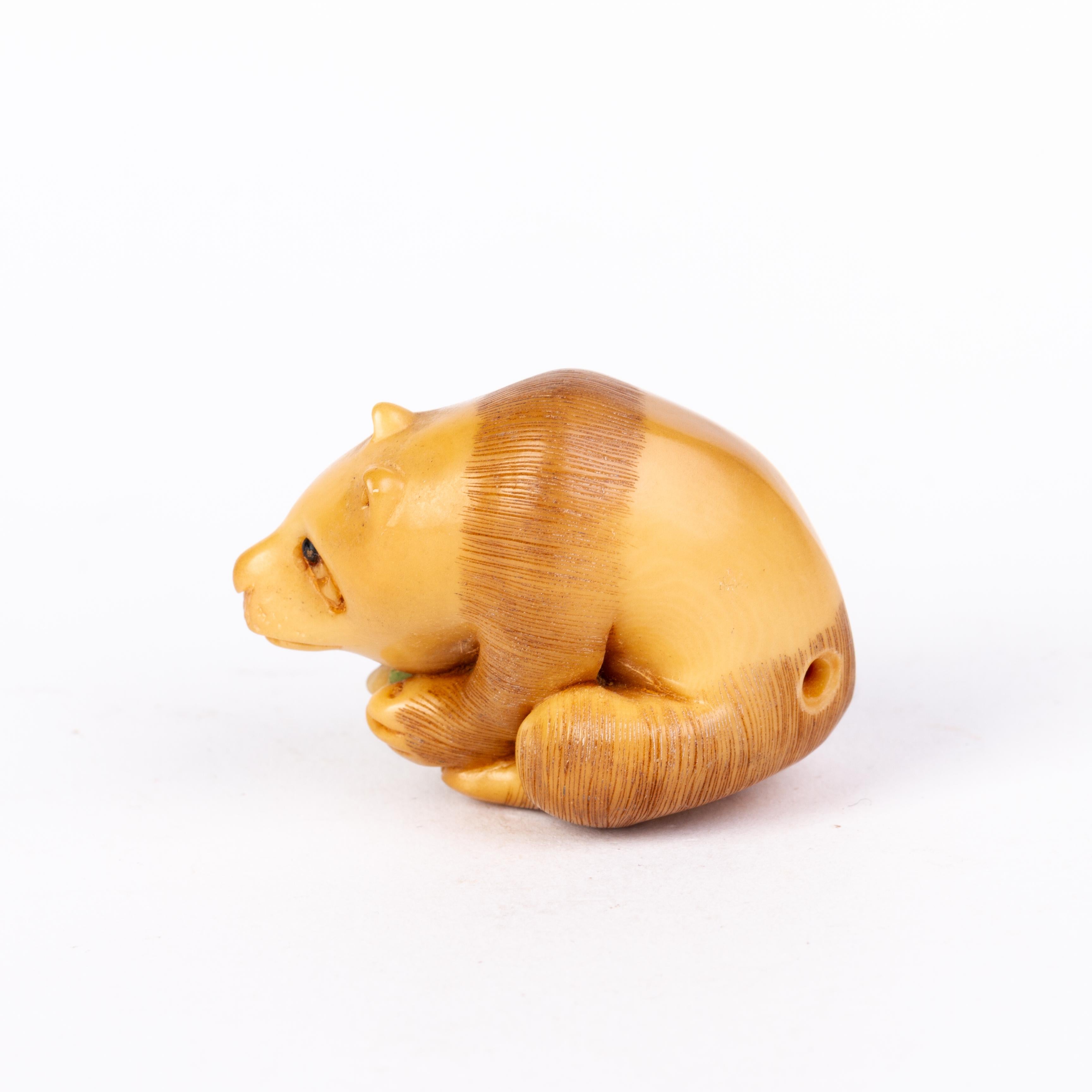 20th Century Signed Japanese Carved Tagua Nut Bear Netsuke Inro Ojime For Sale