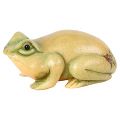 Signed Japanese Carved Tagua Nut Frog Netsuke Inro Ojime