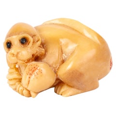 Netsuke Inro Ojime , singe nu japonais sculpté, signé