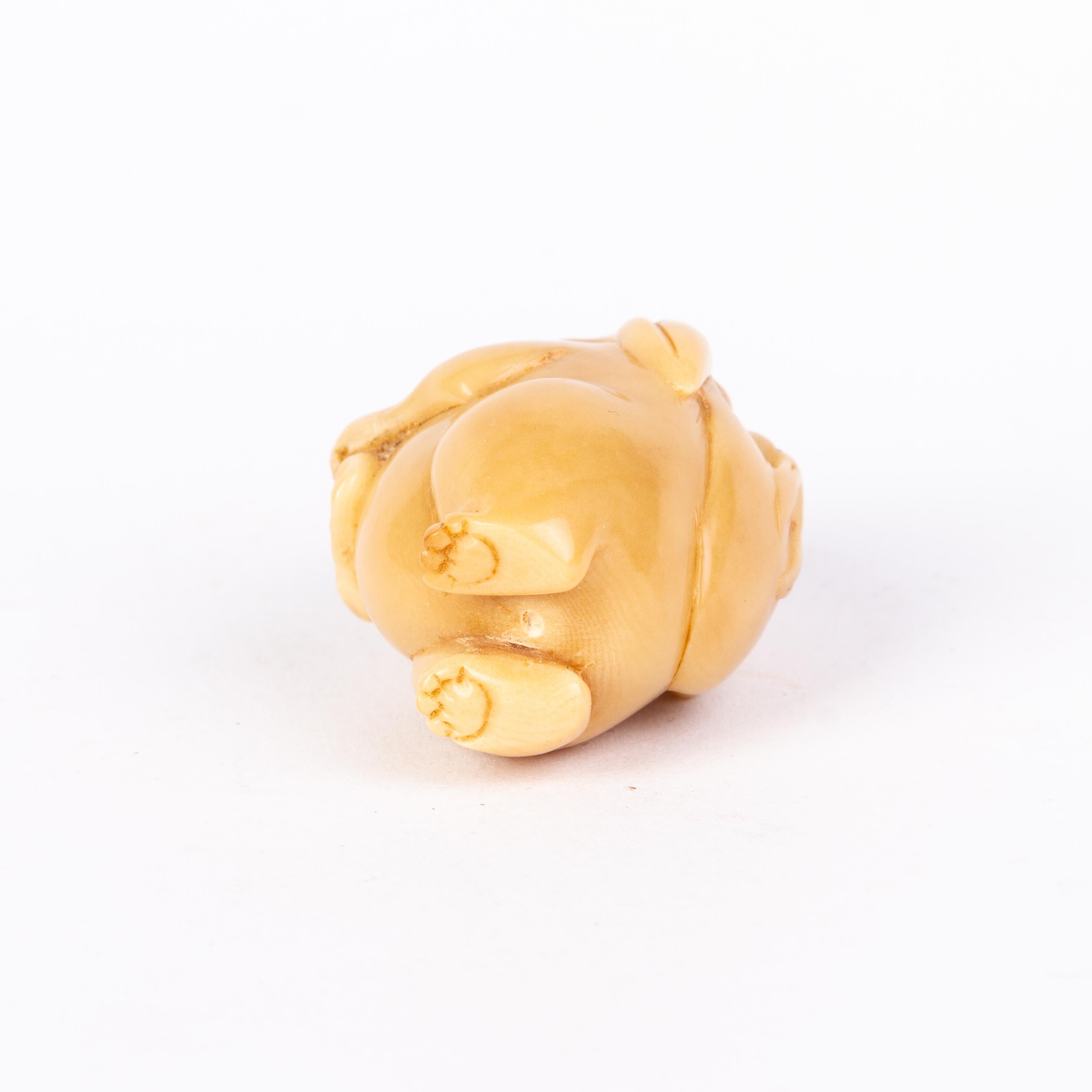 Hand-Carved Signed Japanese Carved Tagua Nut Rabbits Netsuke Inro Ojime For Sale