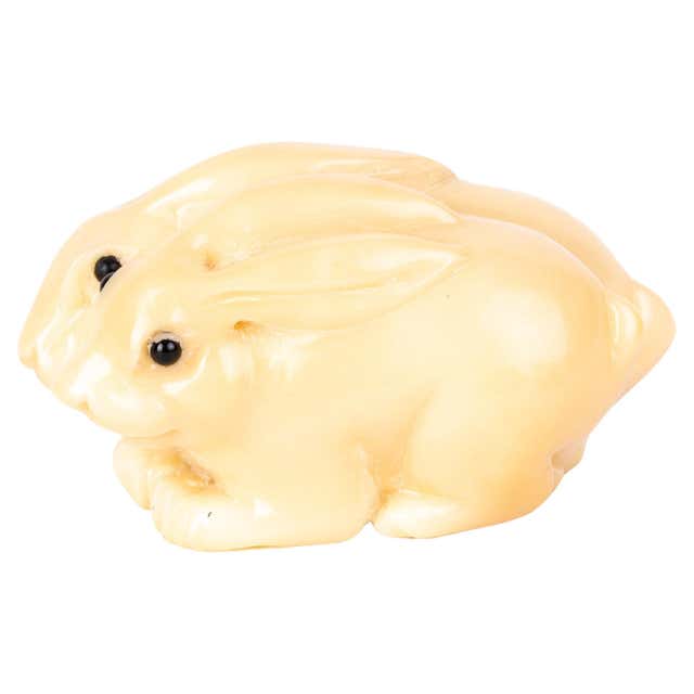 Japanese Tagua Nut Meiji Netsuke Sleeping Rabbit For Sale at 1stDibs