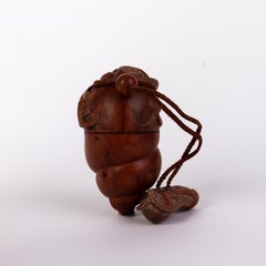 Signed Japanese Carved Wood Octopus Inro Ojime Netsuke
