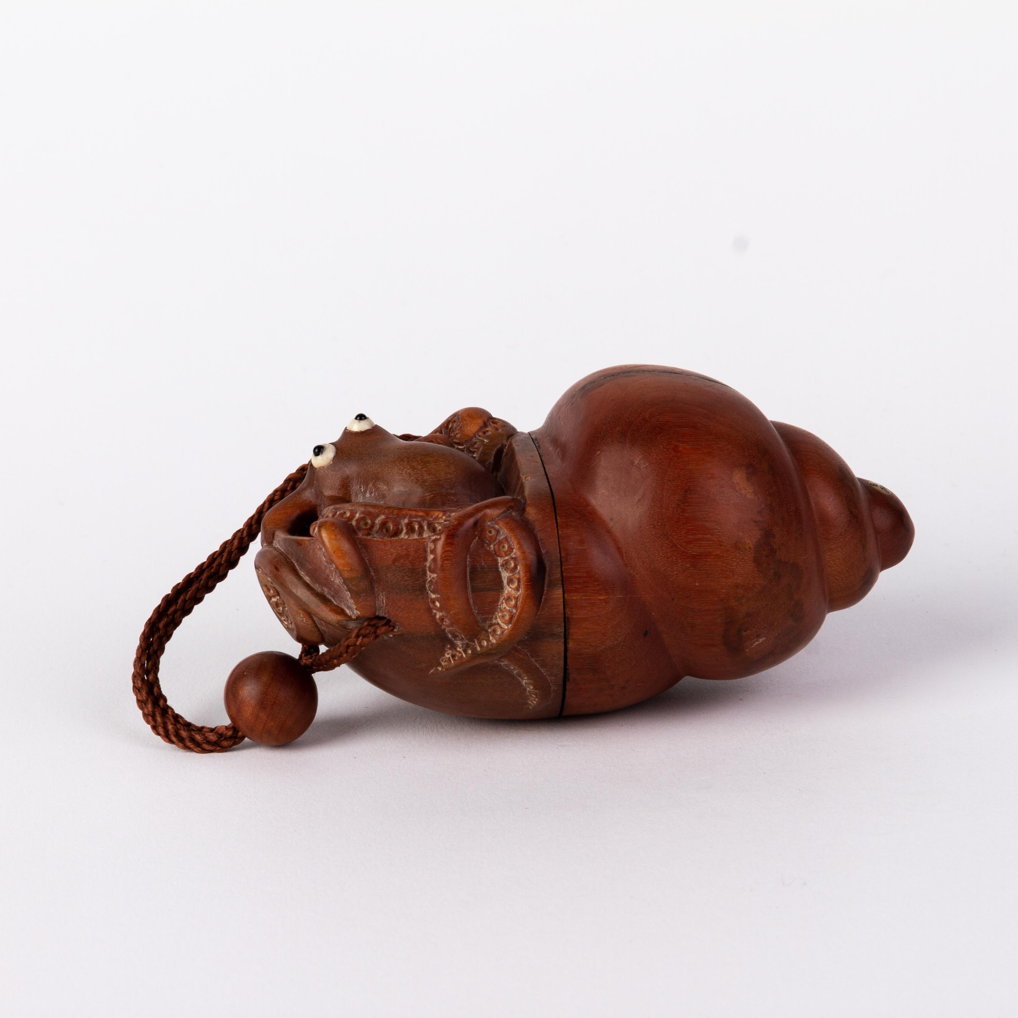 20th Century Signed Japanese Carved Wood Octopus Inro Ojime Netsuke For Sale