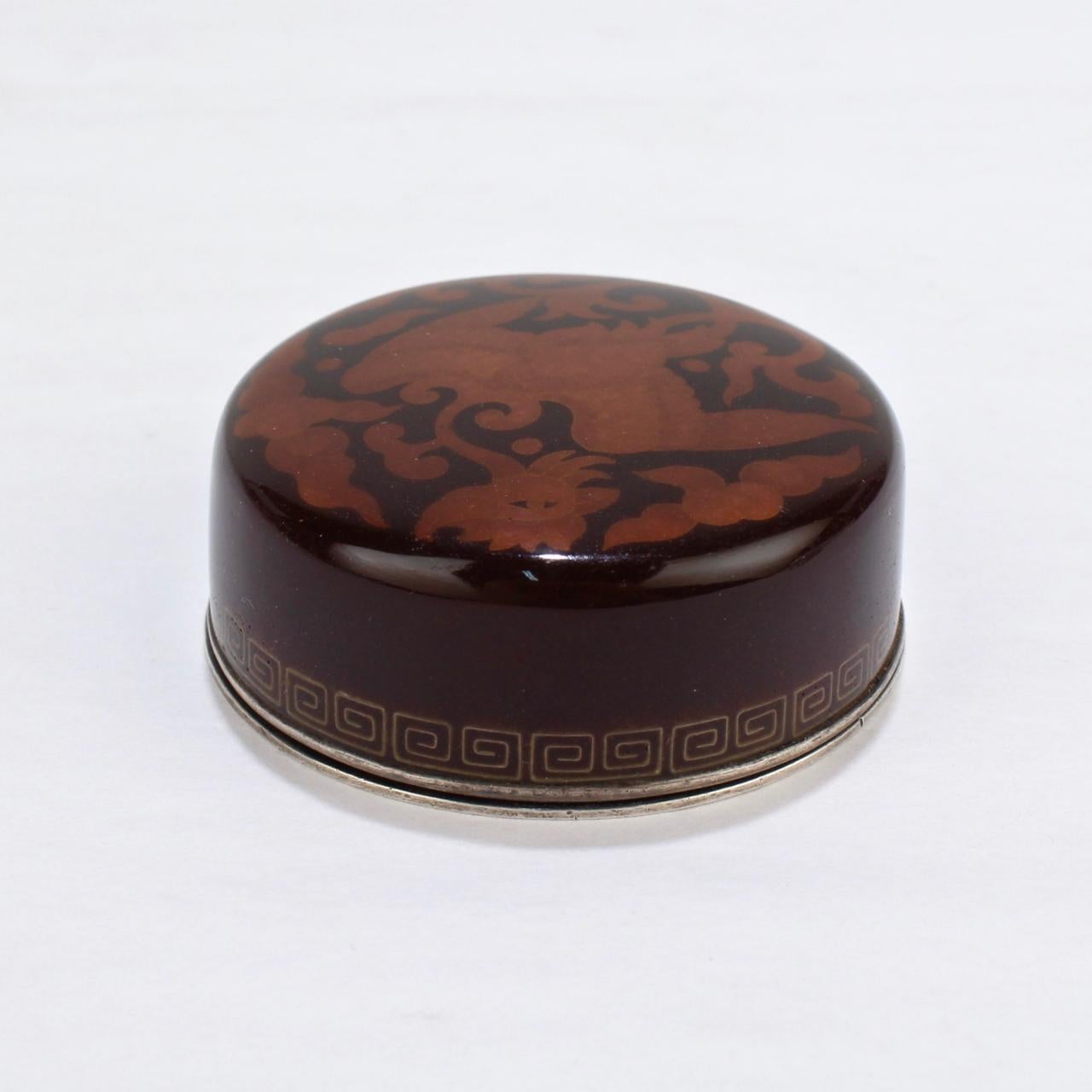 Signed Japanese Cloisonné Enamel Small Round Box with a Phoenix by Inaba 2