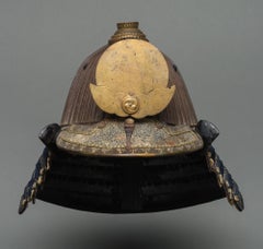 Signed Japanese Edo suji’bachi kabuto (helmet) with a moon & cloud maedate
