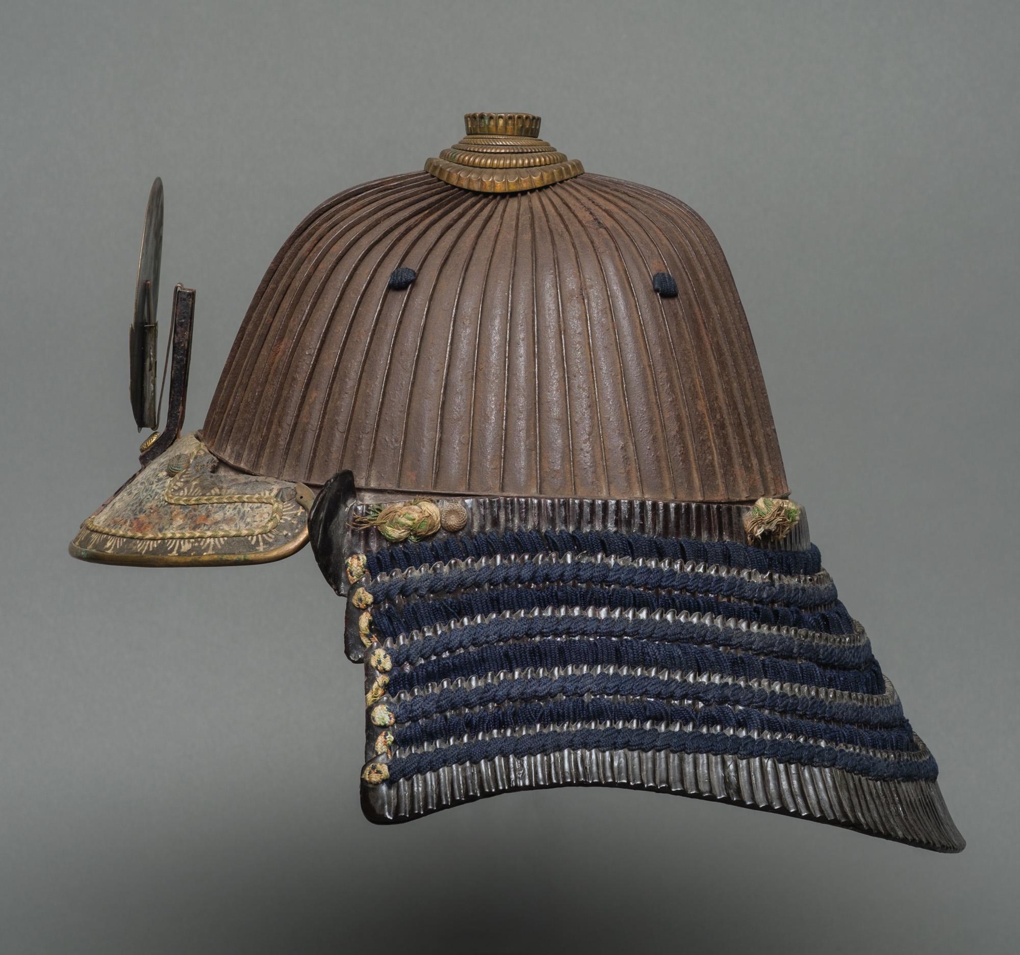 19th Century Signed Japanese Edo suji’bachi kabuto (helmet) with a moon & cloud maedate For Sale