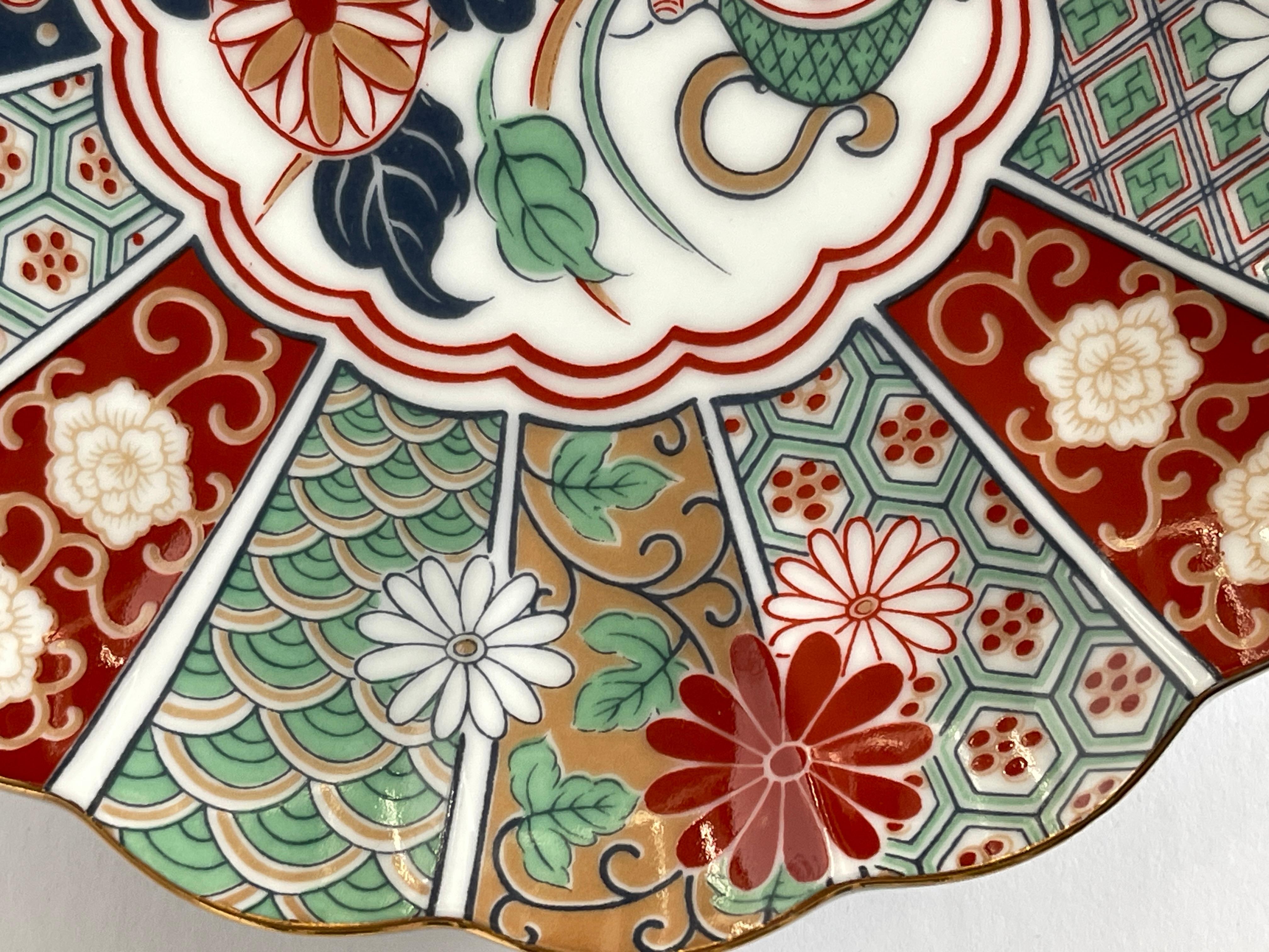 Porcelain Signed Japanese Imari Scalloped Plate with Floral Design For Sale