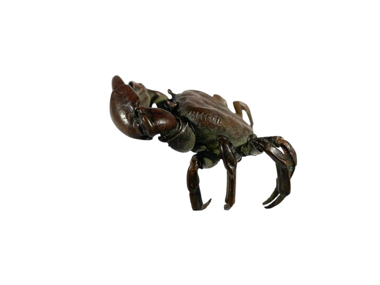 Bronze Okimono en bronze signé de la période Meiji, crabe (D) en vente