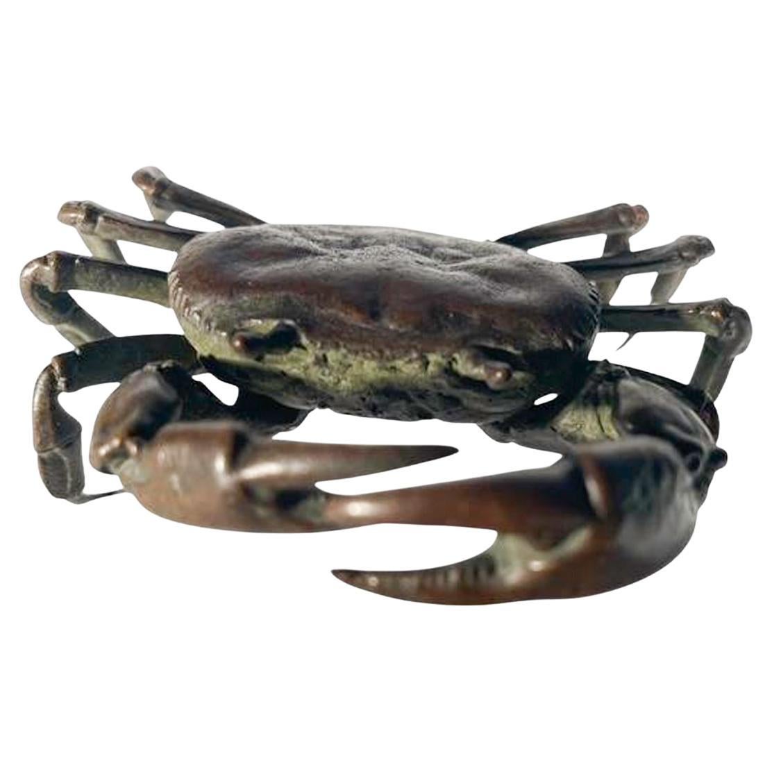Signed Japanese Meiji Period Bronze Crab (D) Okimono