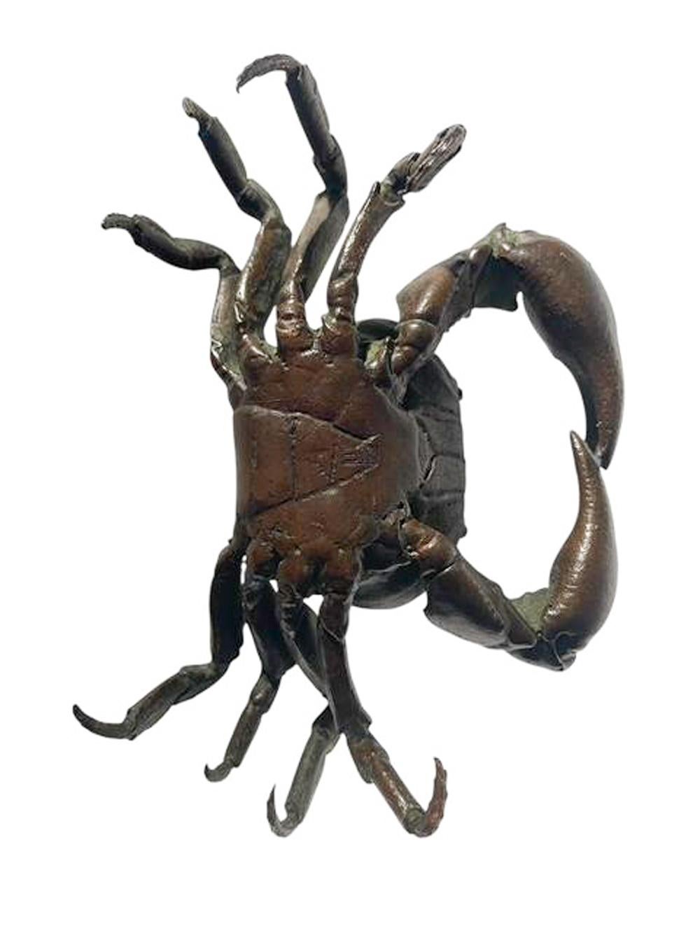 19th Century Signed Japanese Meiji Period Bronze Crab (E) Okimono For Sale
