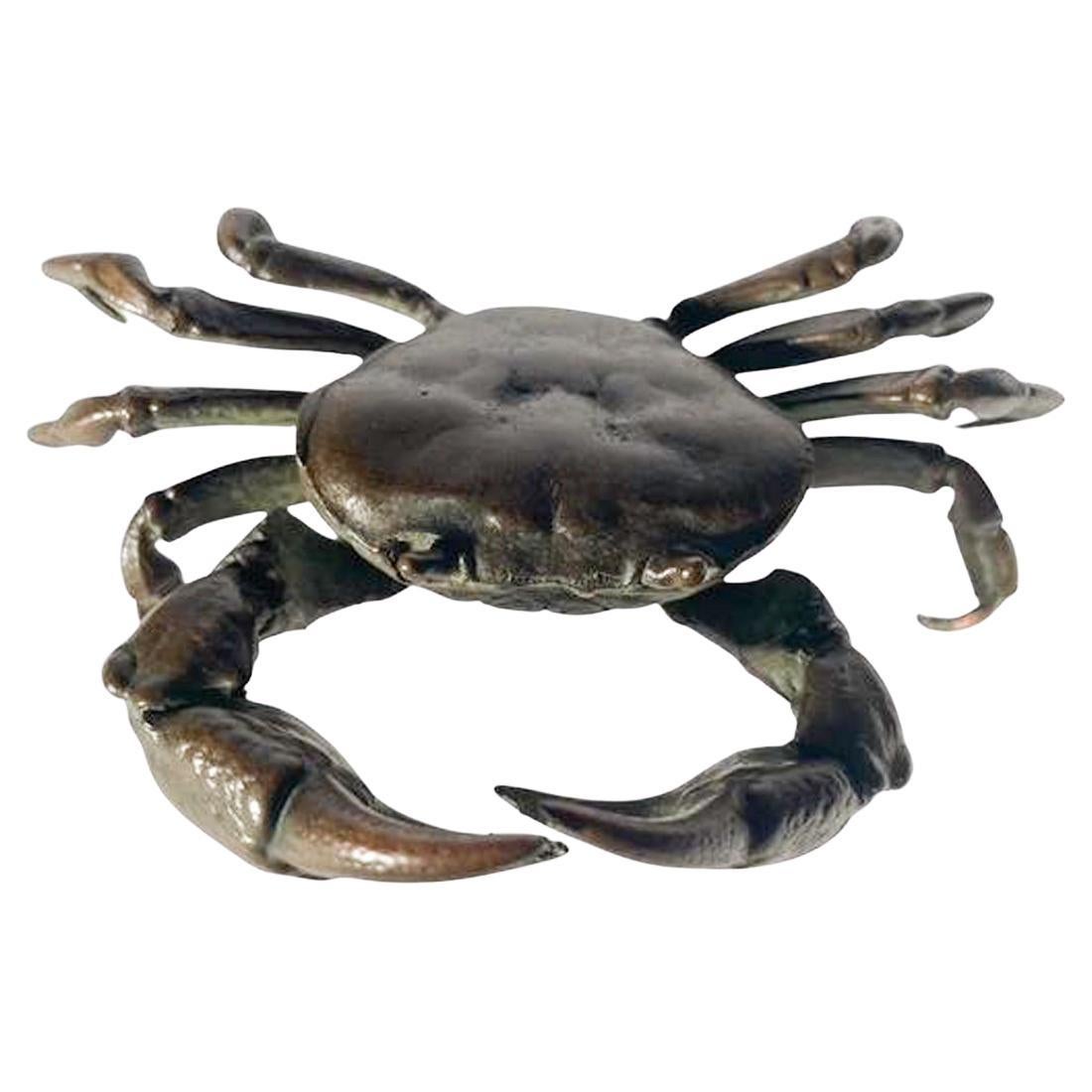 Signed Japanese Meiji Period Bronze Crab (E) Okimono