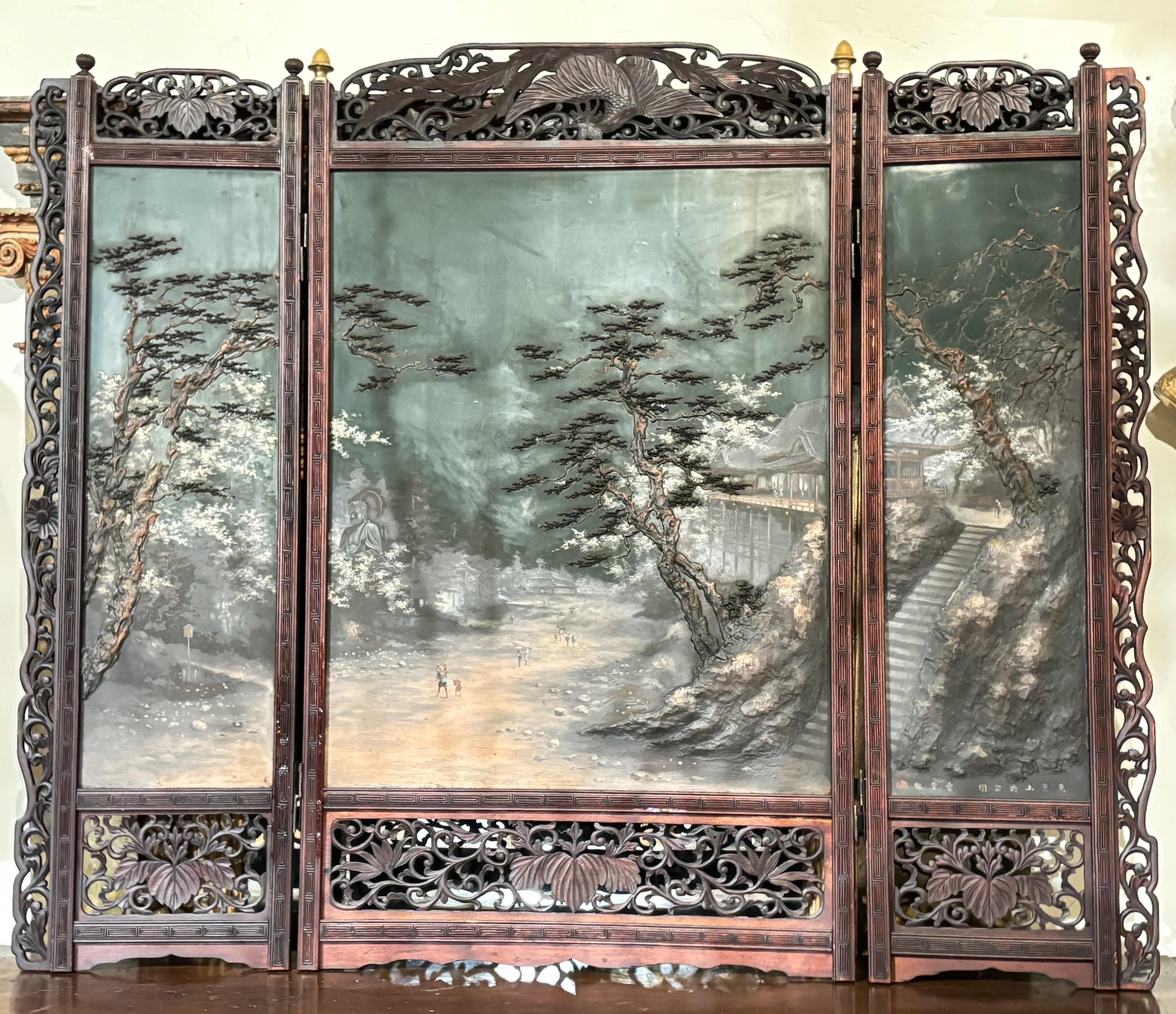 Signierter japanischer Tischbildschirm aus der Meiji-Zeit, um 1890 im Angebot 2