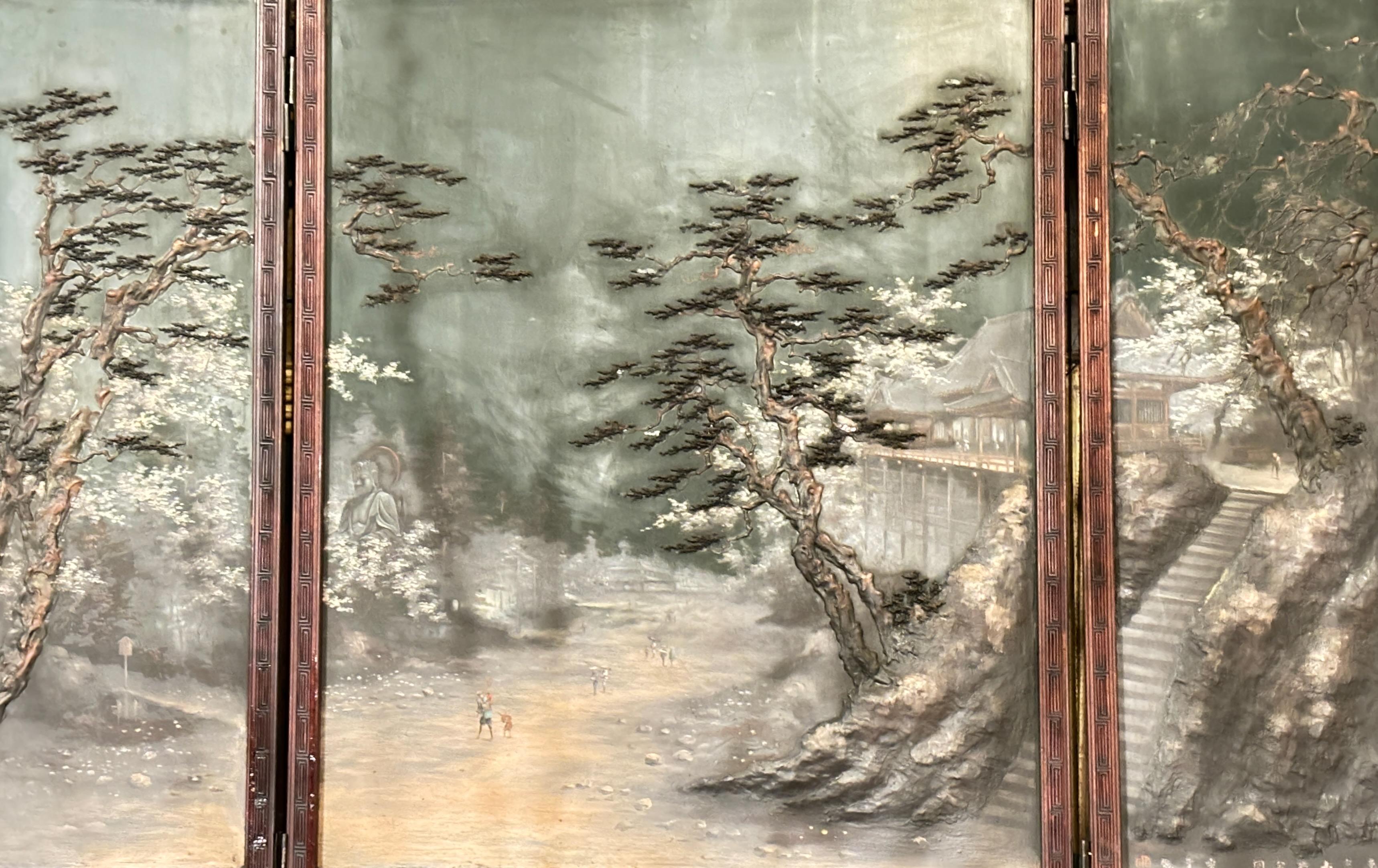 Signierter japanischer Tischbildschirm aus der Meiji-Zeit, um 1890 im Angebot 3