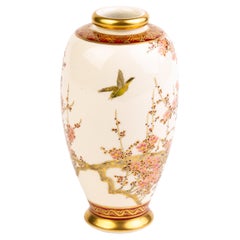Signed Japanese Satsuma Pottery Blossoms Vase Meiji