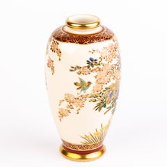 Signed Japanese Satsuma Pottery Blossoms Vase Meiji