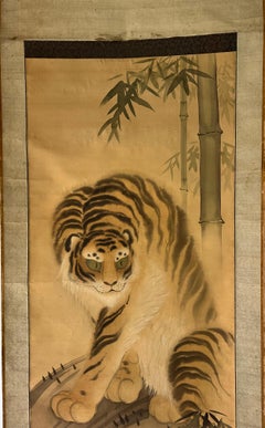 Signed Japanese Scroll Painting of a Tiger, Nagasaki School, 19th Century