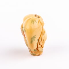 Signed Japanese Tagua Nut Netsuke Inro of Laughing Buddha