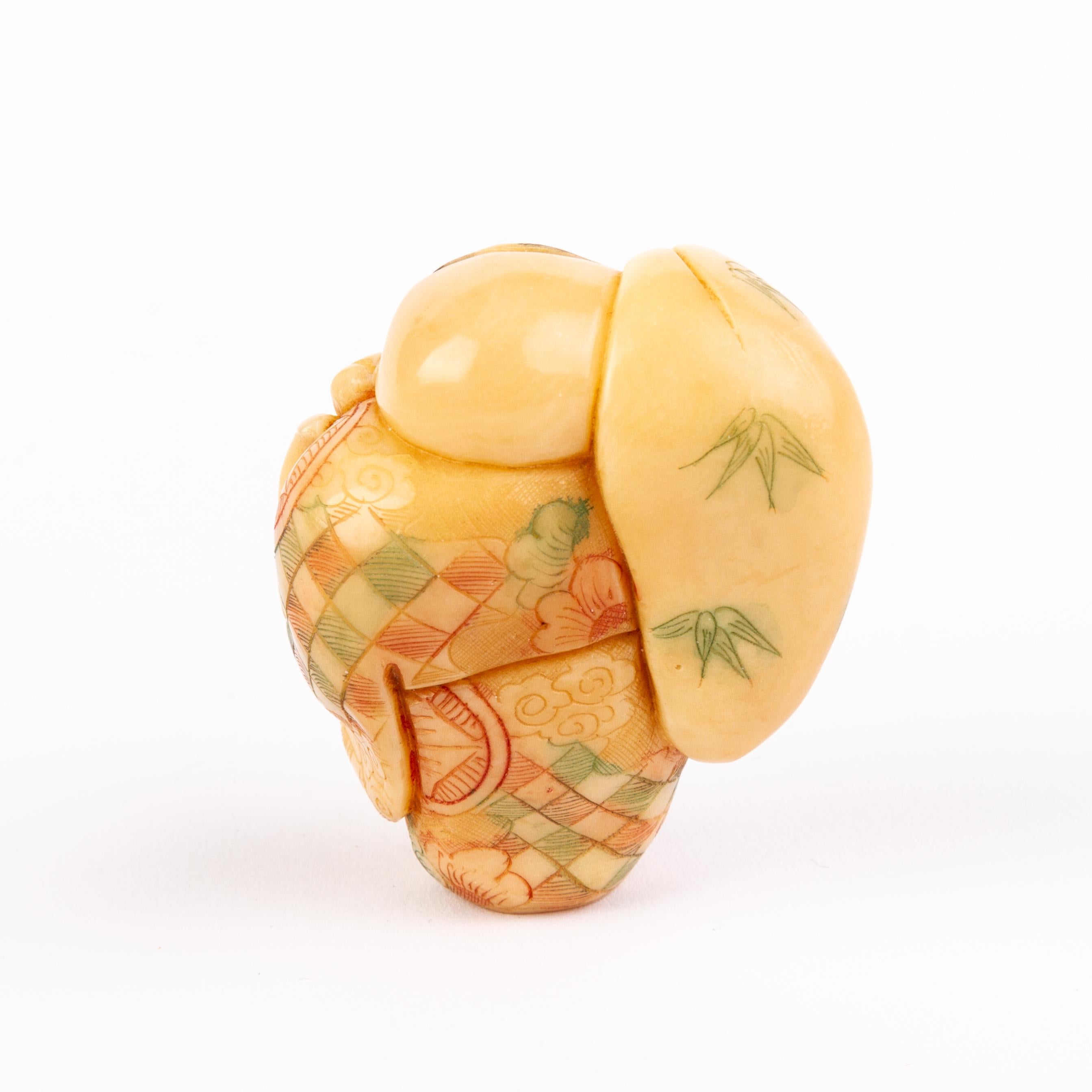 Signed Japanese Tagua Nut Netsuke Inro of Laughing Buddha In Good Condition In Nottingham, GB