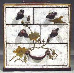 Signed Japanese White Lacquer and Maki-E Lacquer Tansu, Meiji Period