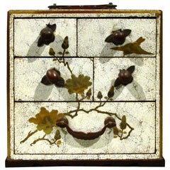 Signed Japanese White Lacquer and Maki-E Lacquer Tansu, Meiji Period