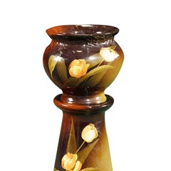 Signed Jardinière & Pedestal Glazed Ceramic by Weller Dickens Ware