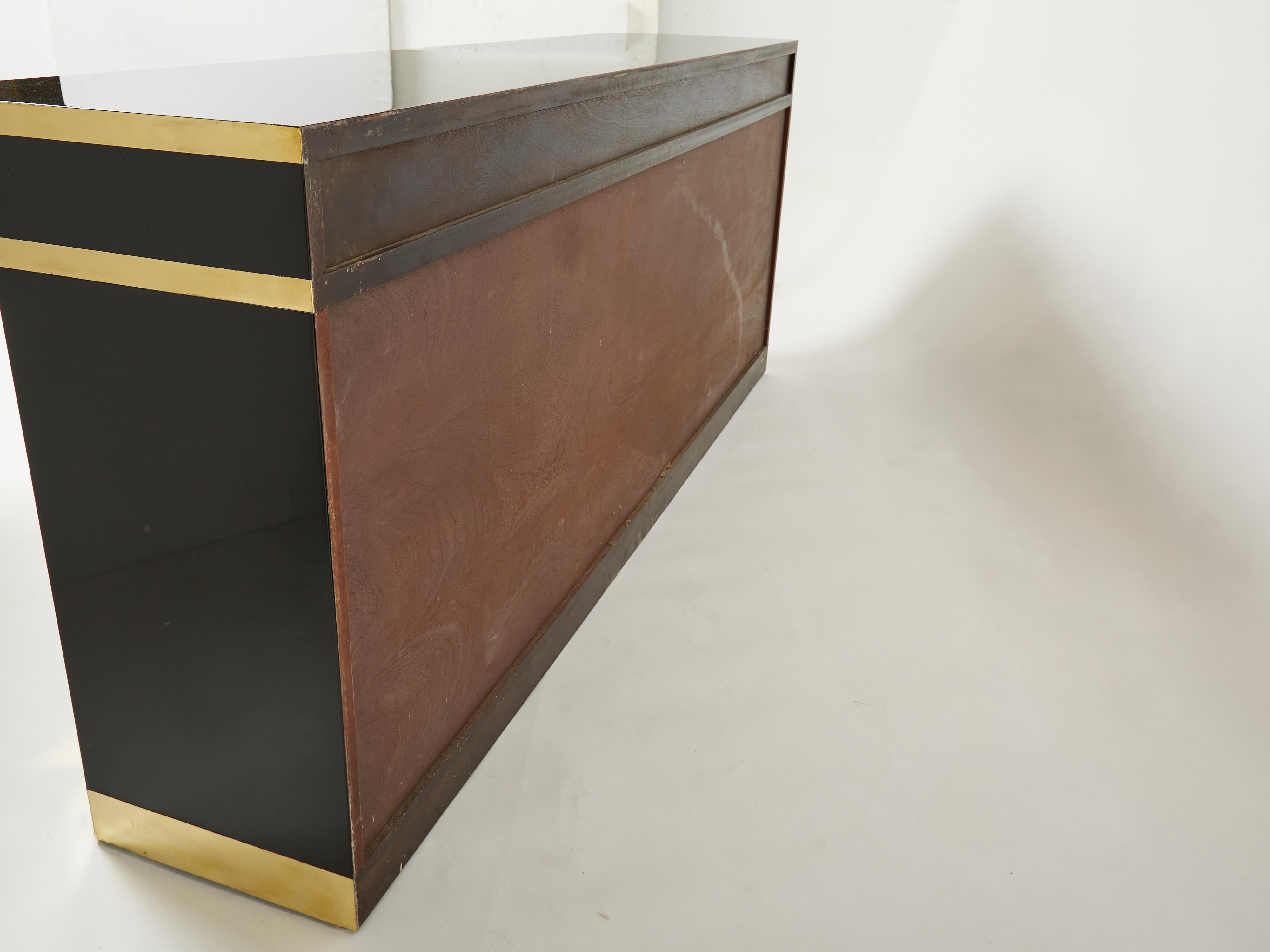 Signed J.C. Mahey Brass Black Lacquered Sideboard 1970s For Sale 8