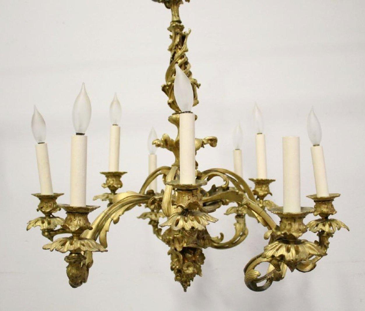 Signed JD 19c Louis XV Style Ormolu 9 Light Chandelier For Sale 3
