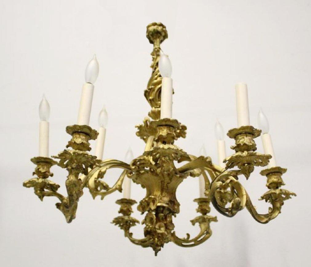 Signed JD 19c Louis XV Style Ormolu 9 Light Chandelier For Sale 6