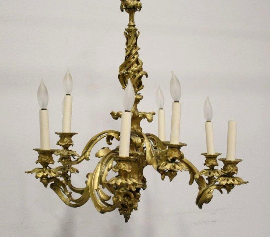 French Signed JD 19c Louis XV Style Ormolu 9 Light Chandelier