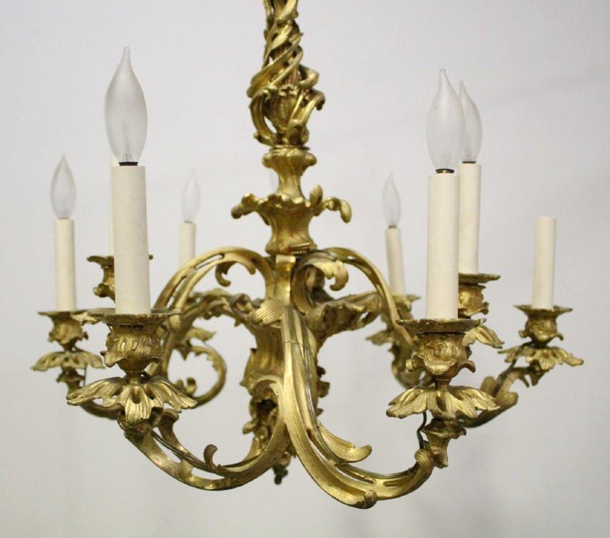 19th Century Signed JD 19c Louis XV Style Ormolu 9 Light Chandelier For Sale
