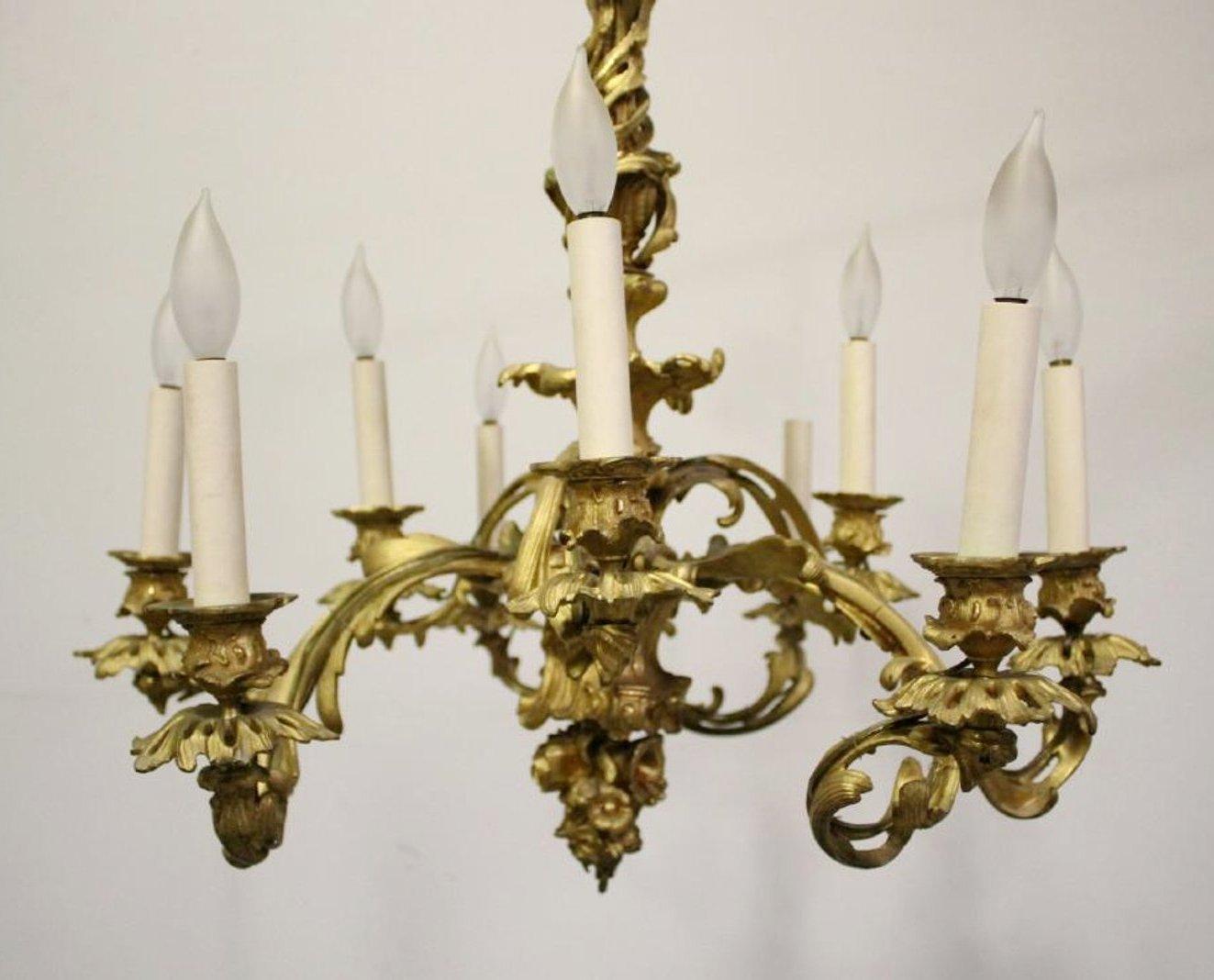 Bronze Signed JD 19c Louis XV Style Ormolu 9 Light Chandelier For Sale