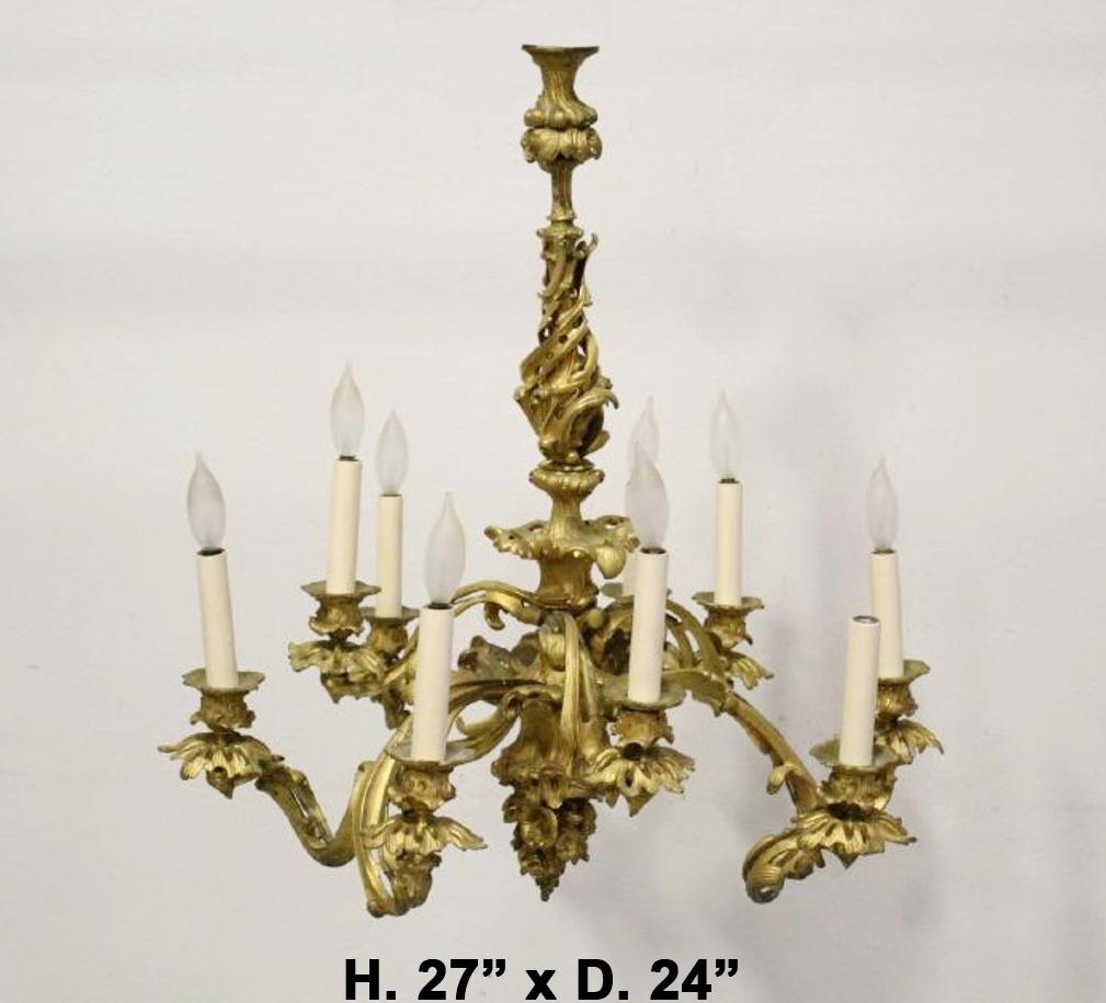 Signed JD 19c Louis XV Style Ormolu 9 Light Chandelier For Sale 2
