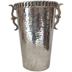 Signed Jean Després Art Deco Bronze Hammered Silver Plated  Bottle Bucket