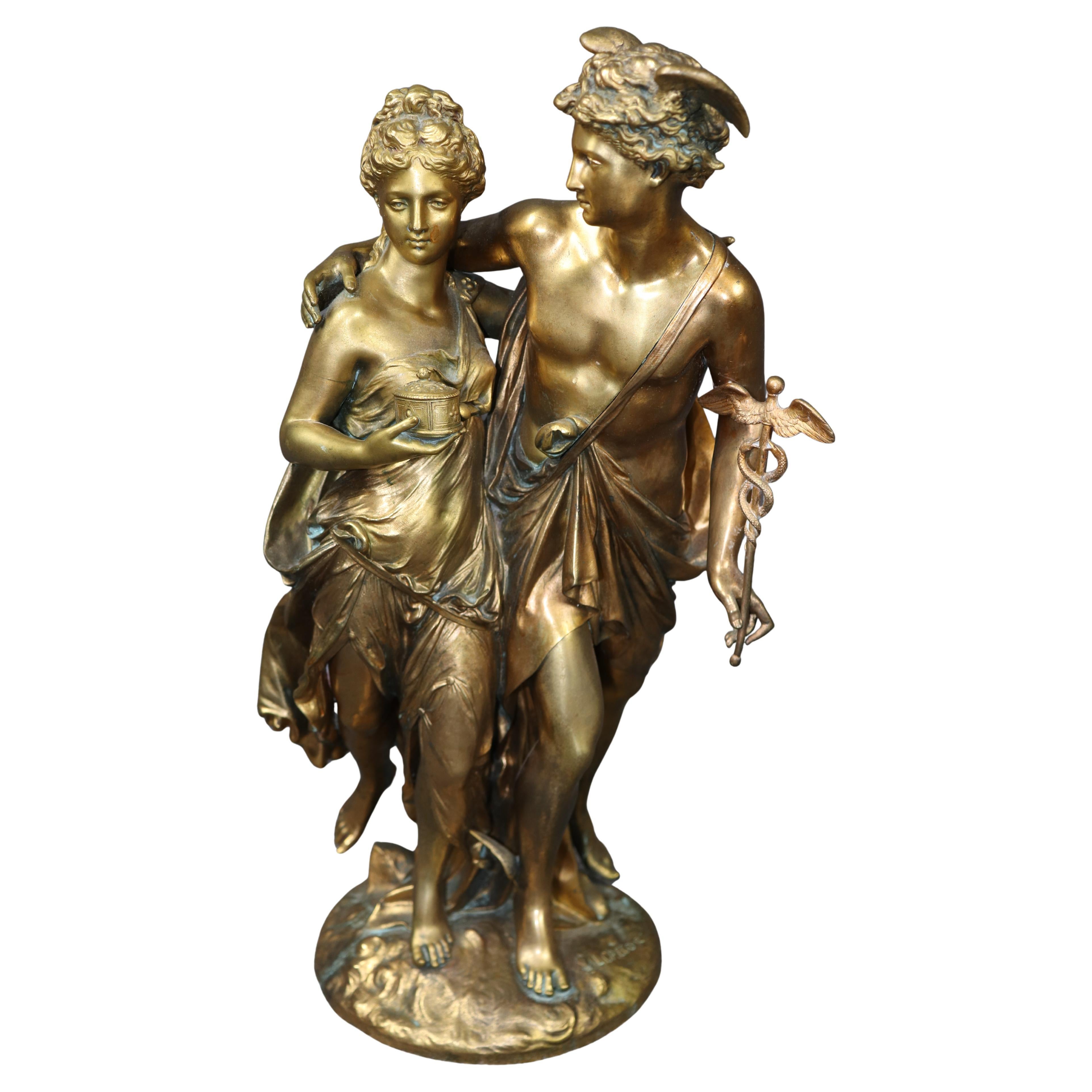 Signed Jean- Louis Gregoire Neoclassical Bronze Statue of Mercury 
Pandora For Sale