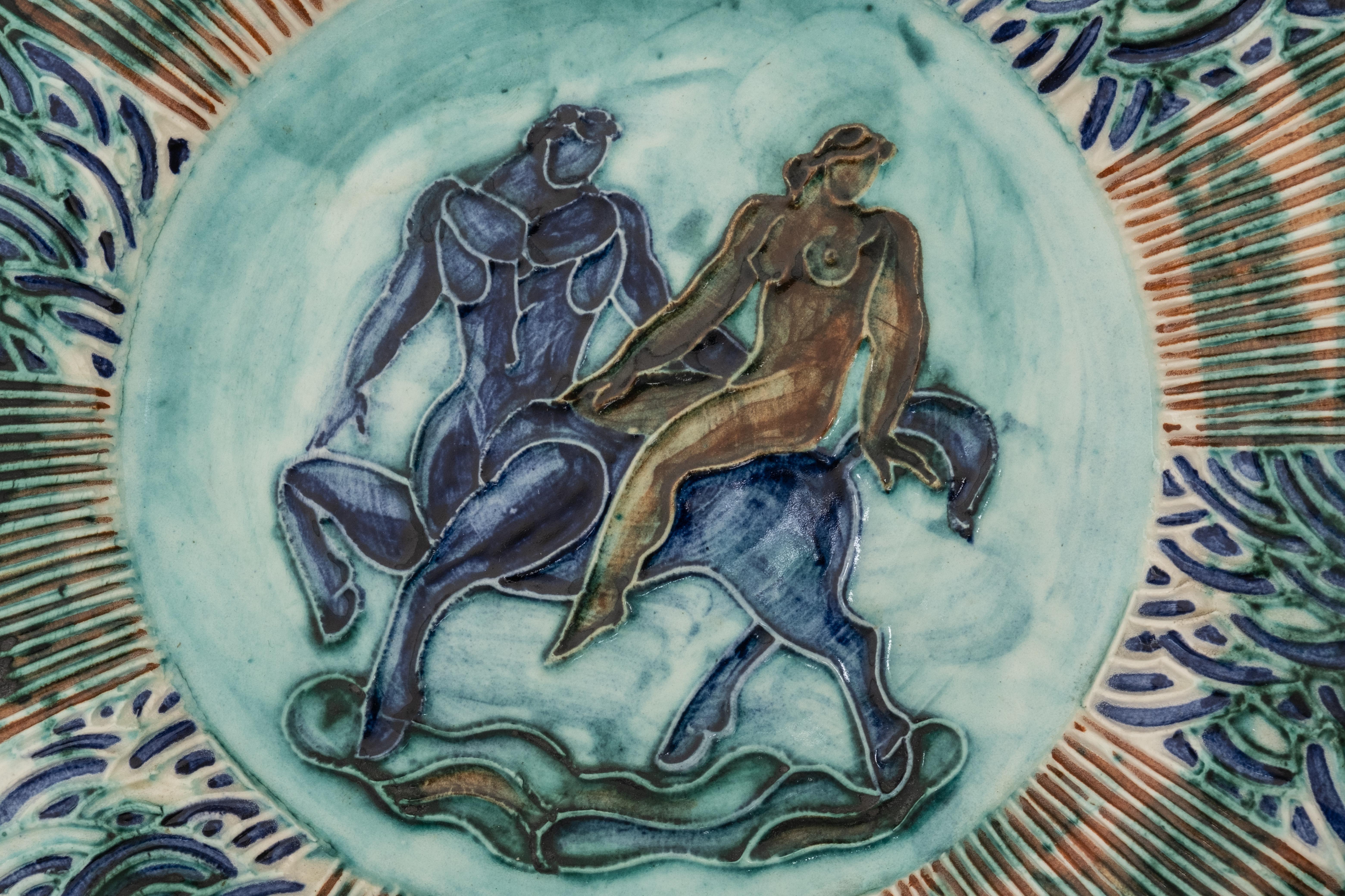 French Signed Jean Mayodon Art Deco Ceramic Plate