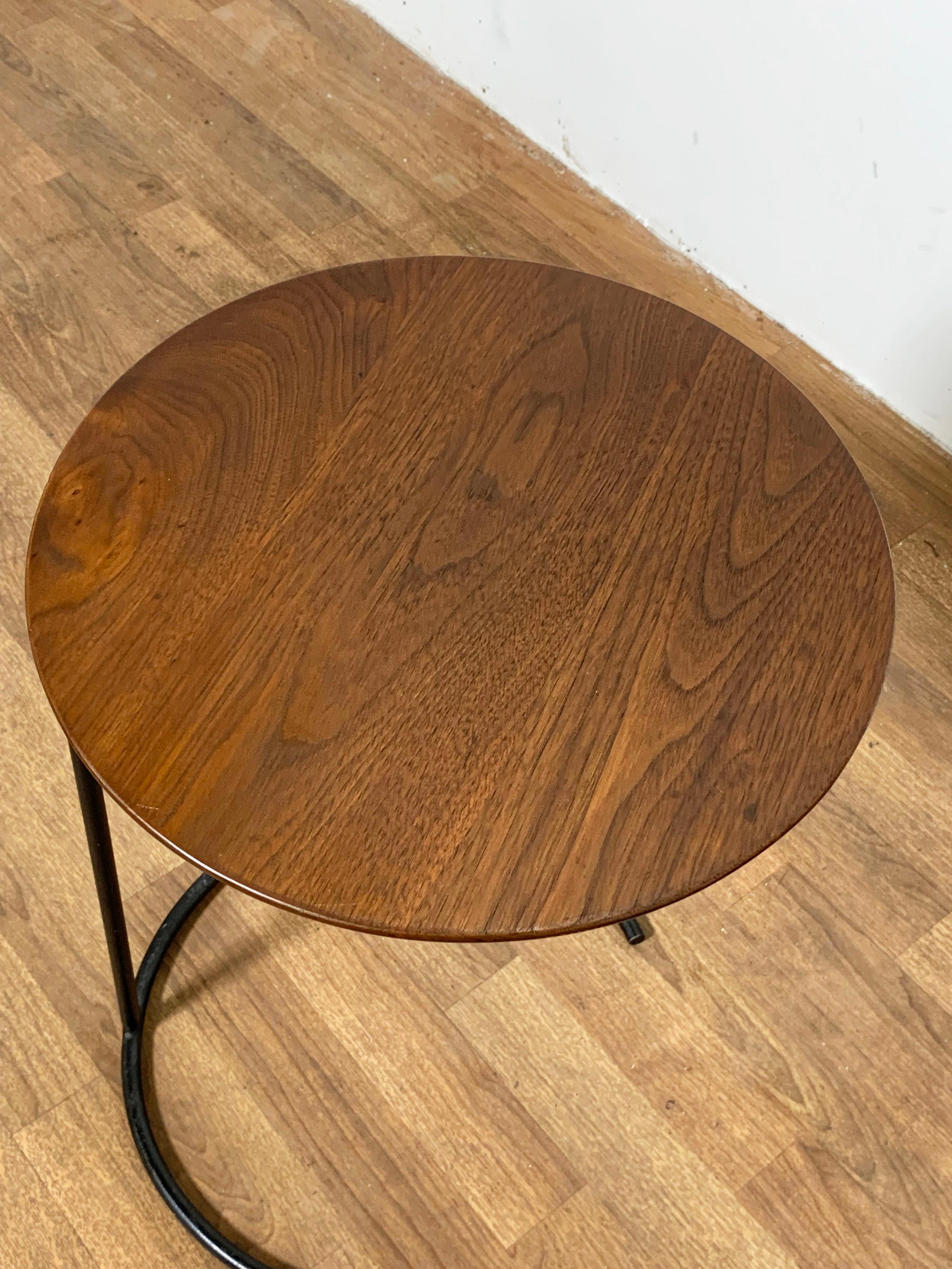 Mid-Century Modern Signed Jens Risom T710 Side Table in Walnut and Steel circa 1950s