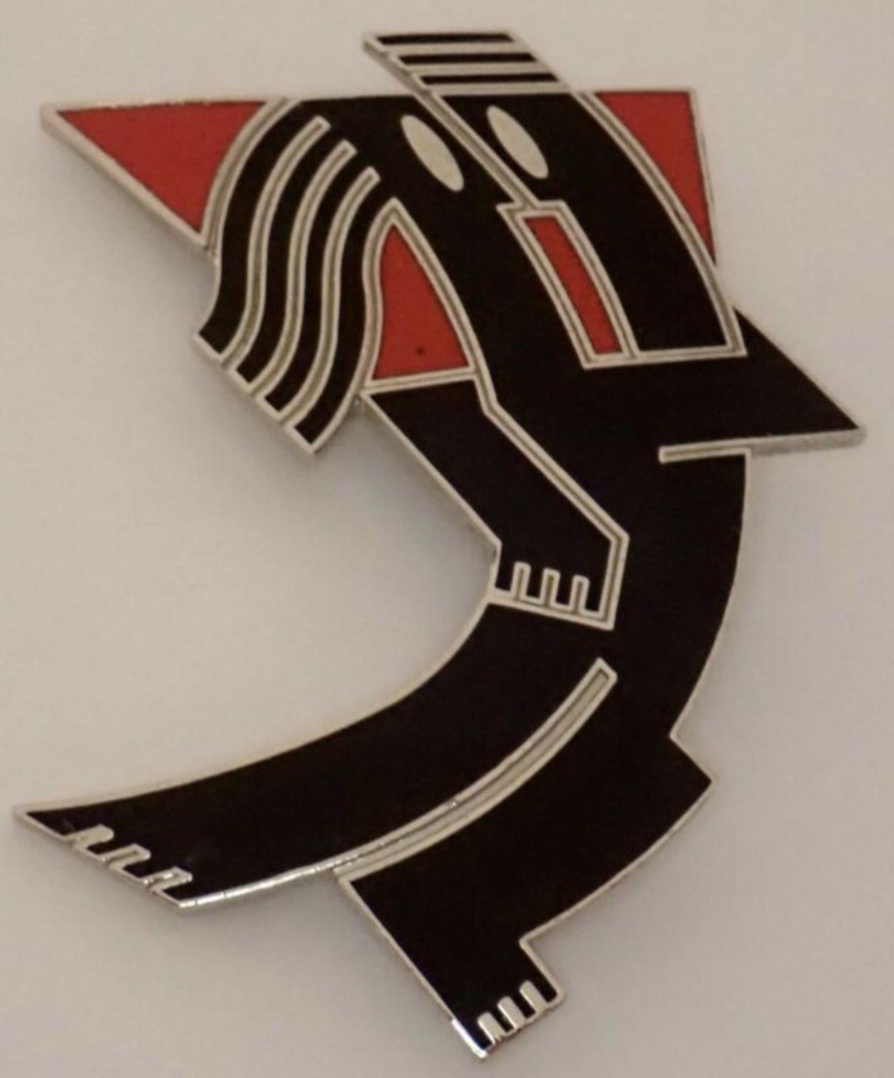 Modernist Signed Jerry Leibowitz Designer Acme Studios Lovers Enamel Figurative Brooch Pin