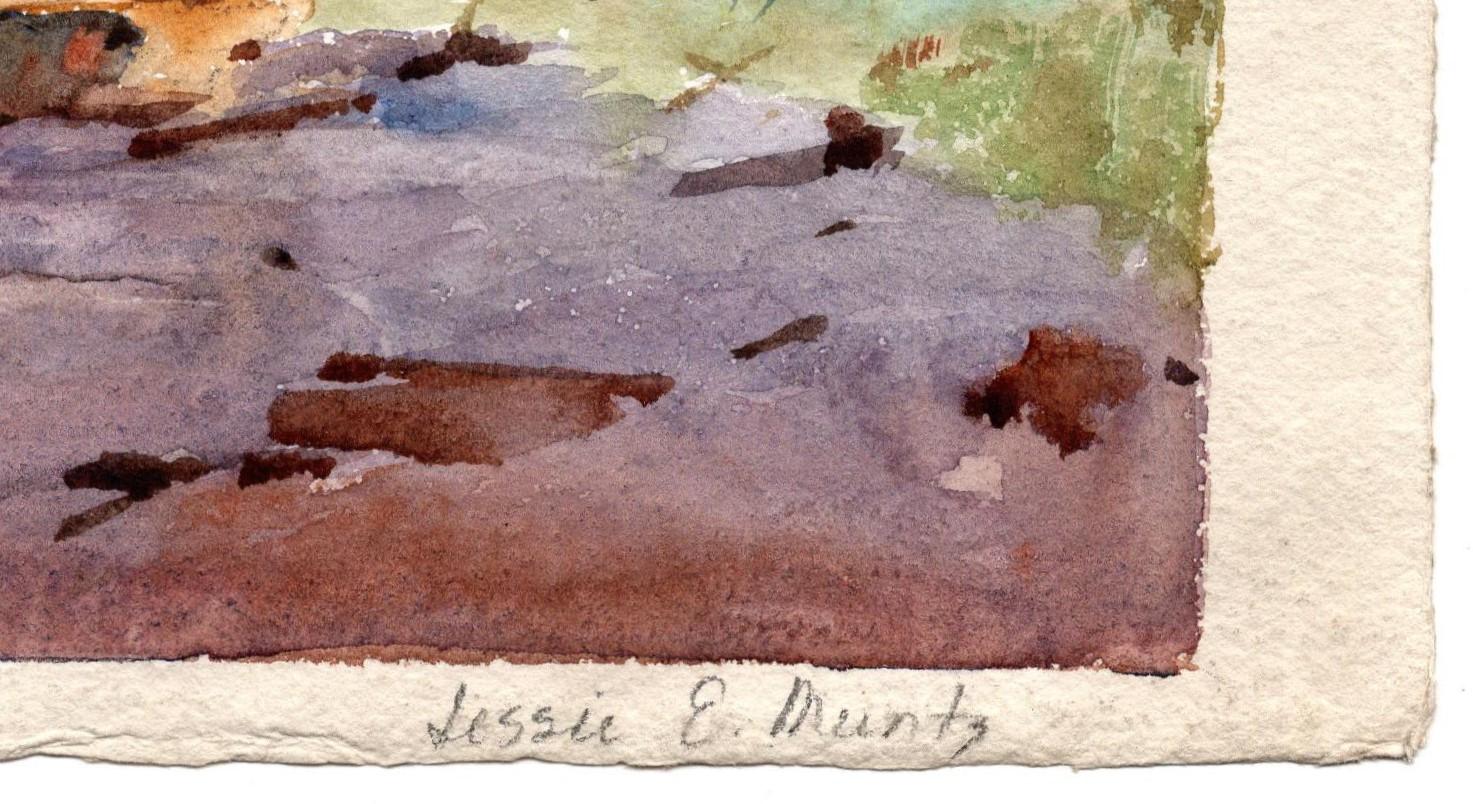 Signiert Jessie E. Muntz (Great Britian, aktiv 1903-1924) Landschaft, Aquarell, signiert im Zustand „Gut“ im Angebot in Centennial, CO