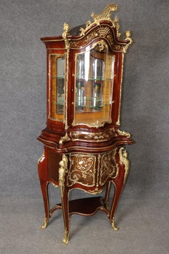 Signed J.Groschkus Abalone & Mother of Pearl Figural Bronze Bowed Glass Vitrine