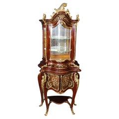 Signed J.Groschkus Abalone & Mother of Pearl Figural Bronze Bowed Glass Vitrine