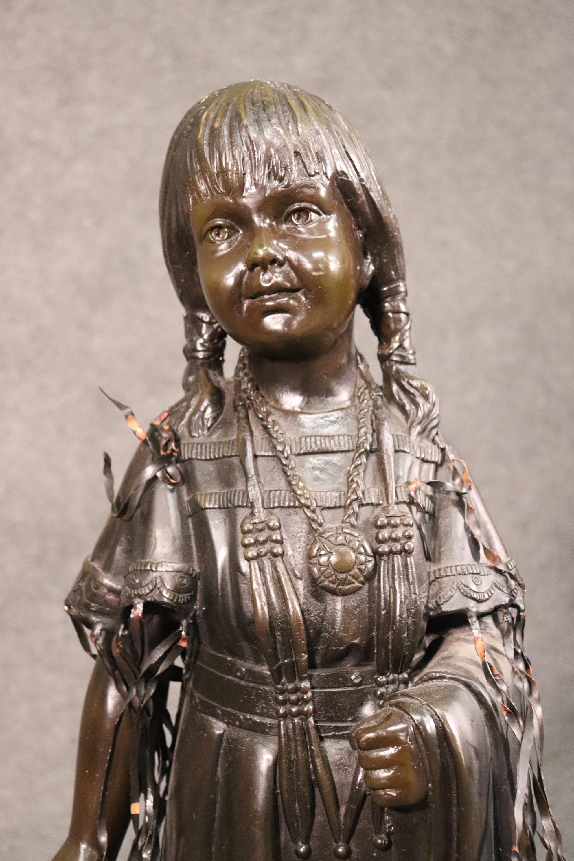 Signed Jim Davidson Solid Bronze Native American Girl Statue 3