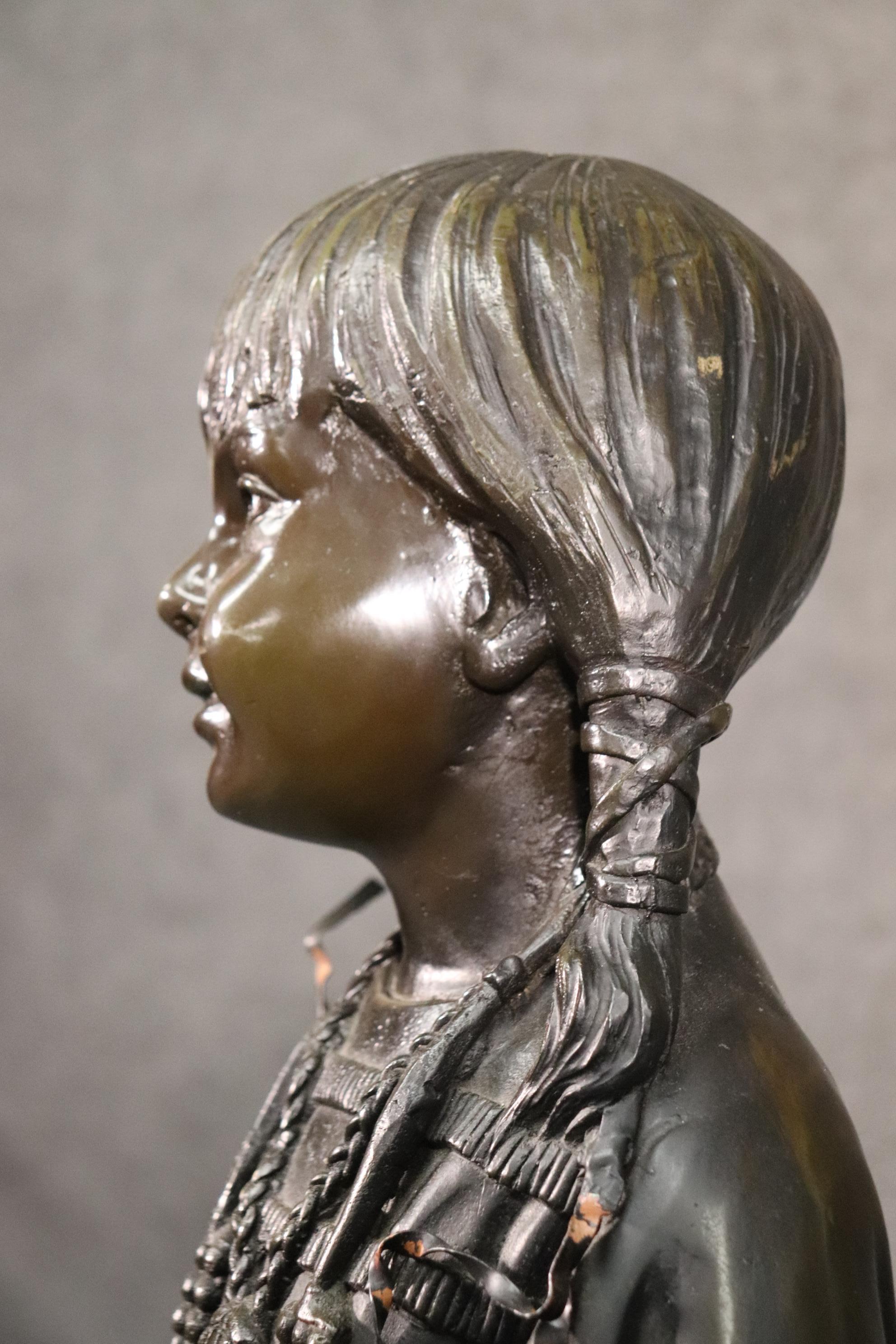 Signed Jim Davidson Solid Bronze Native American Girl Statue 5