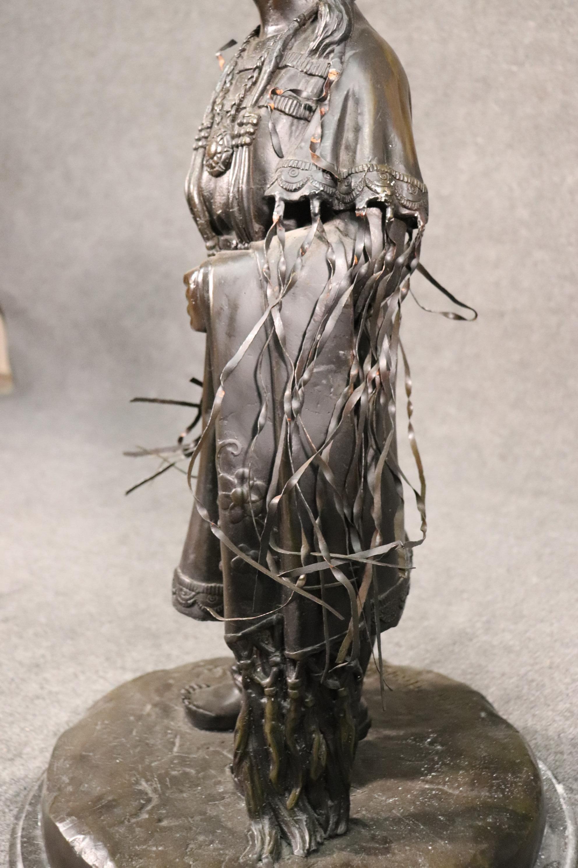 Signed Jim Davidson Solid Bronze Native American Girl Statue 7