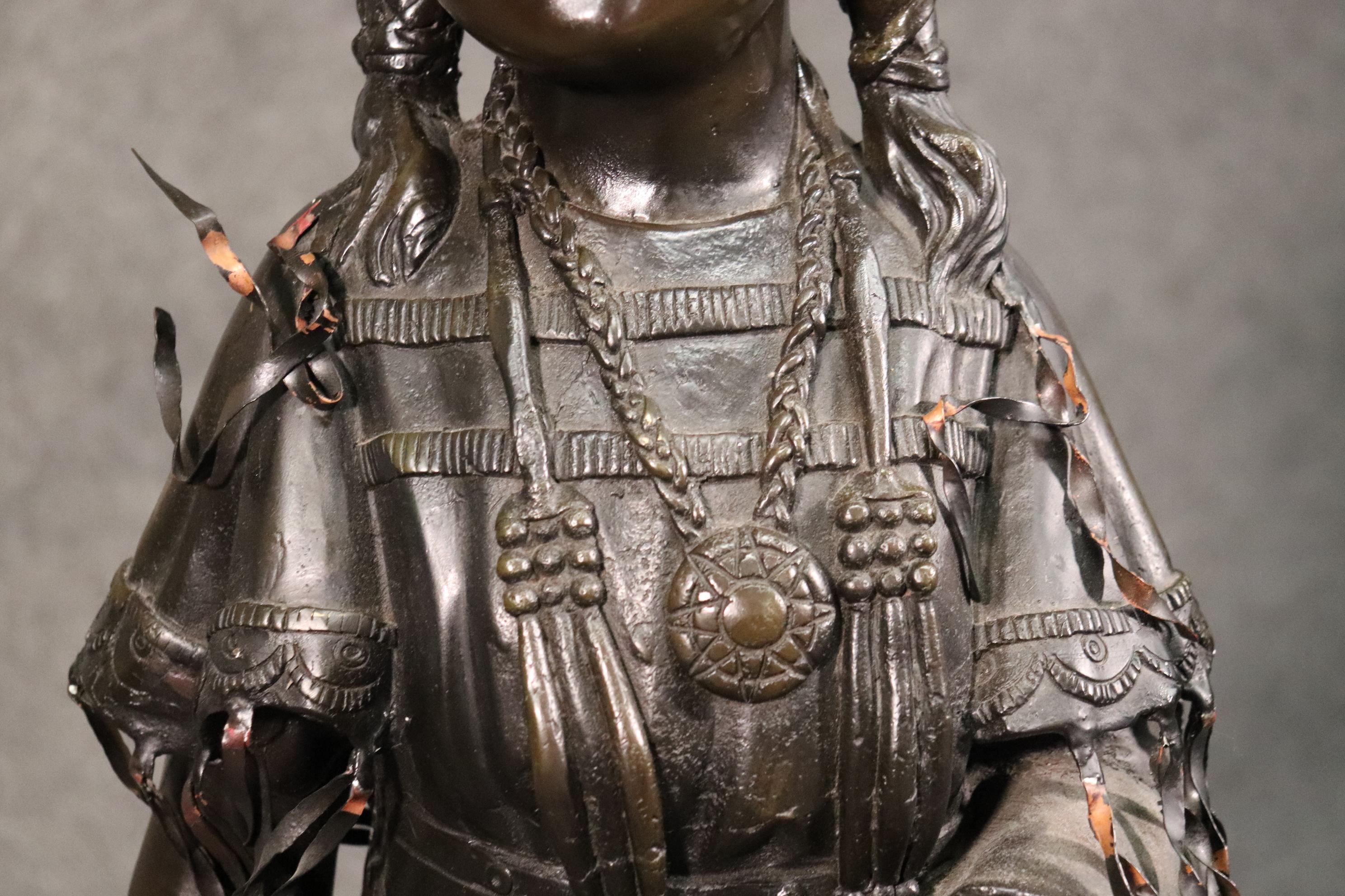 American Classical Signed Jim Davidson Solid Bronze Native American Girl Statue