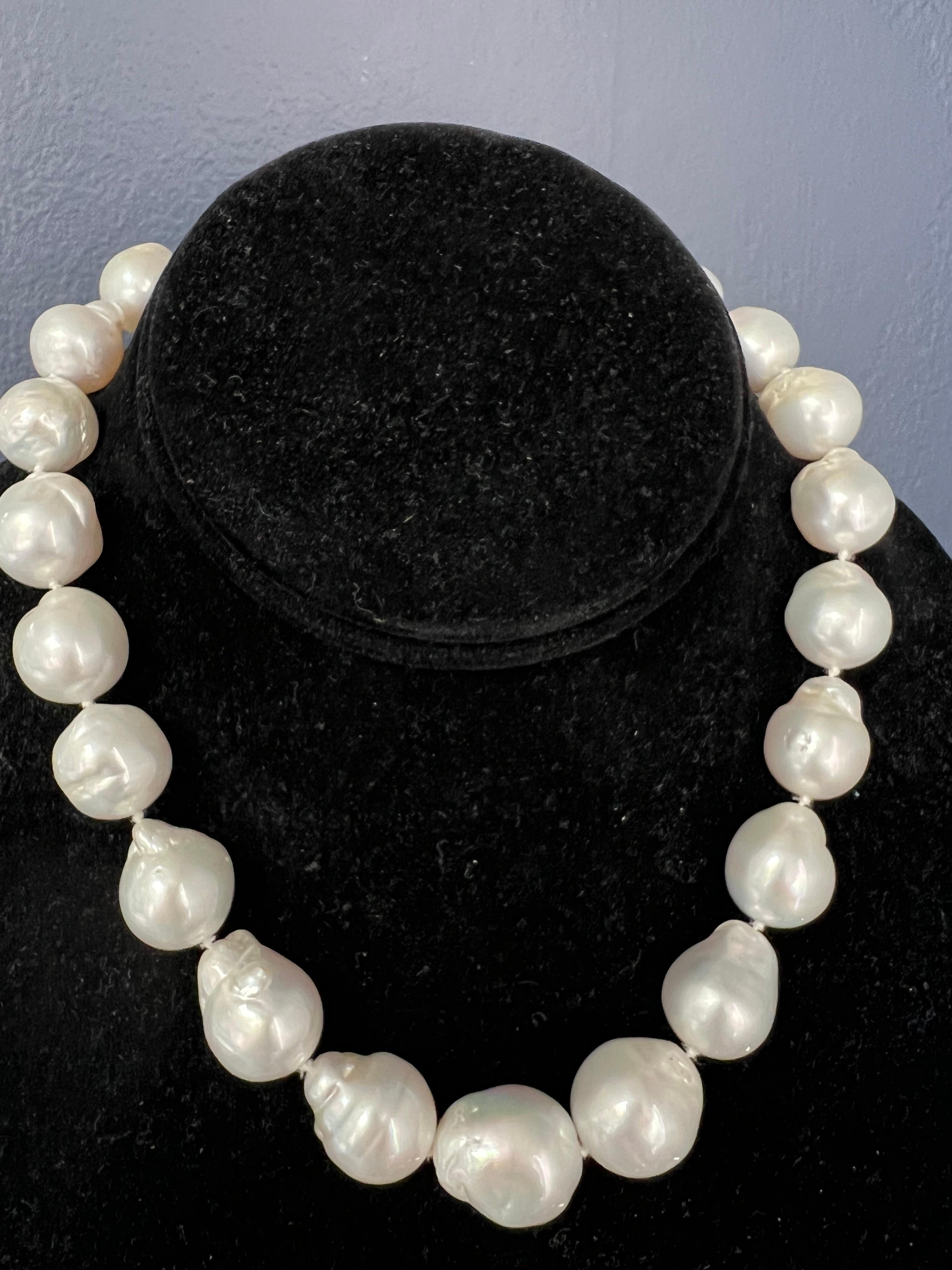 Signed JKa White Australian South Sea 14-17.5mm Cultured Baroque Pearl Necklace For Sale 2