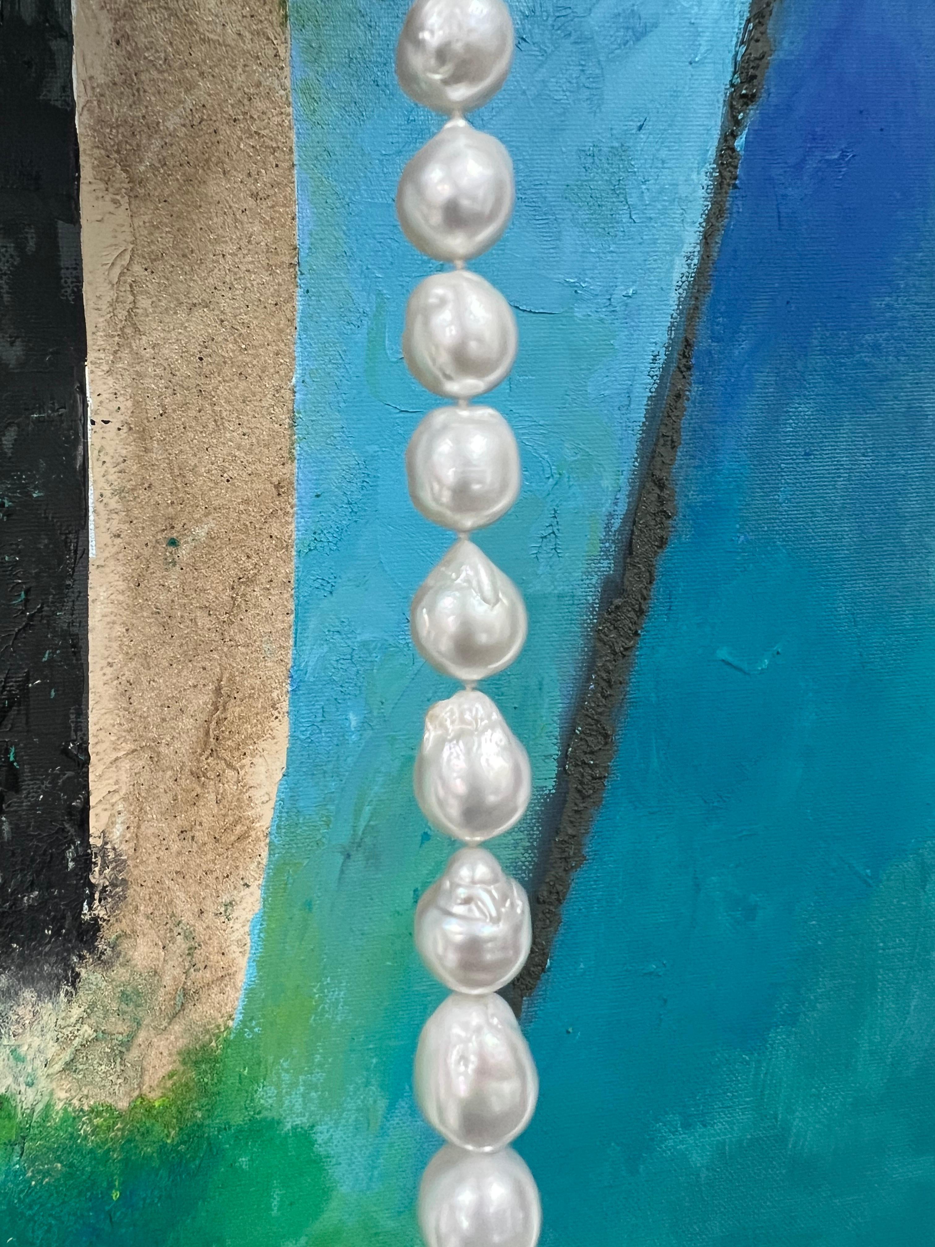 Modern Signed JKa White Australian South Sea 14-17.5mm Cultured Baroque Pearl Necklace For Sale