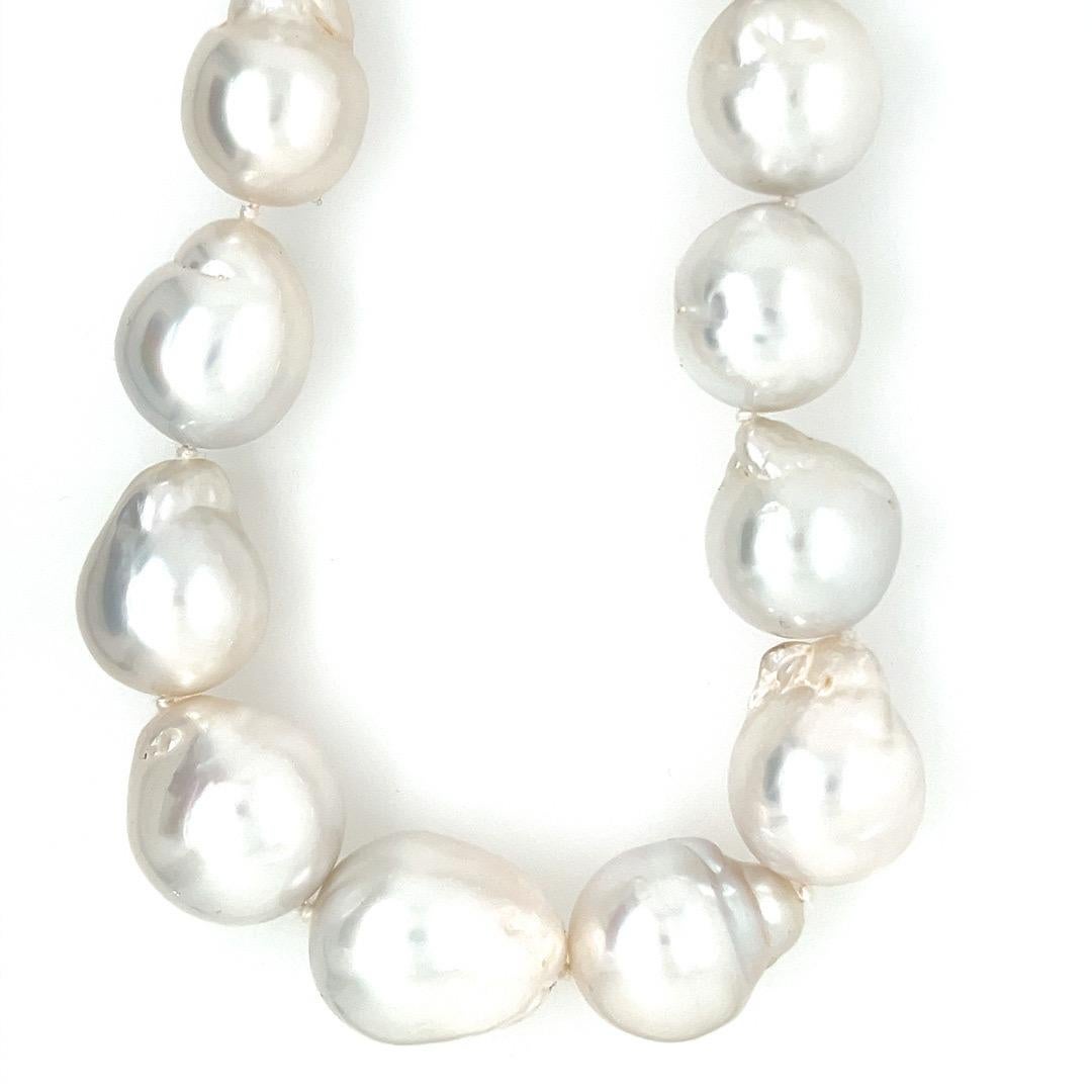Women's or Men's Signed JKa White Australian South Sea 14-17.5mm Cultured Baroque Pearl Necklace For Sale
