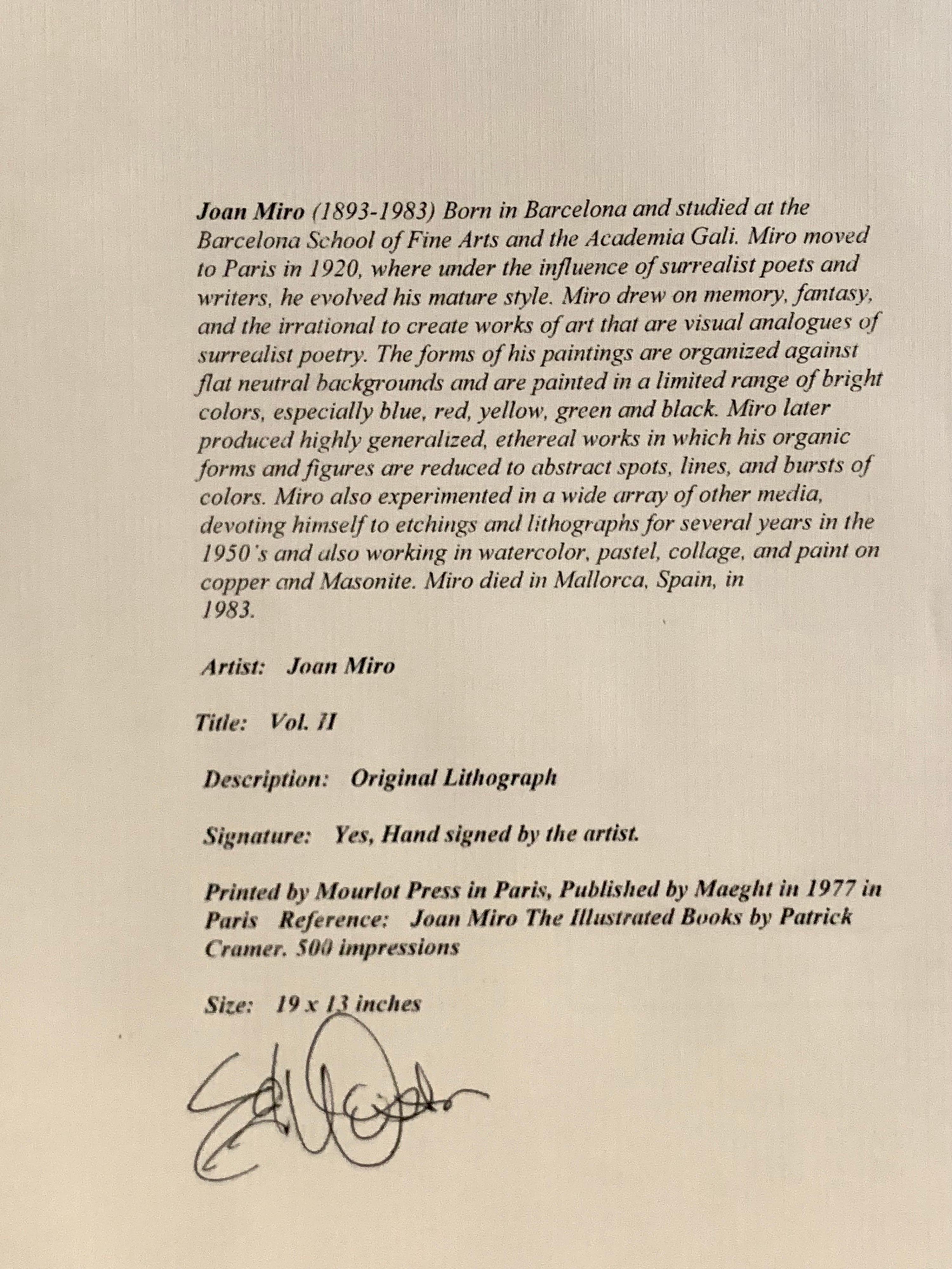 Mid-Century Modern Signed Joan Miro Lithograph Original Signature with COA