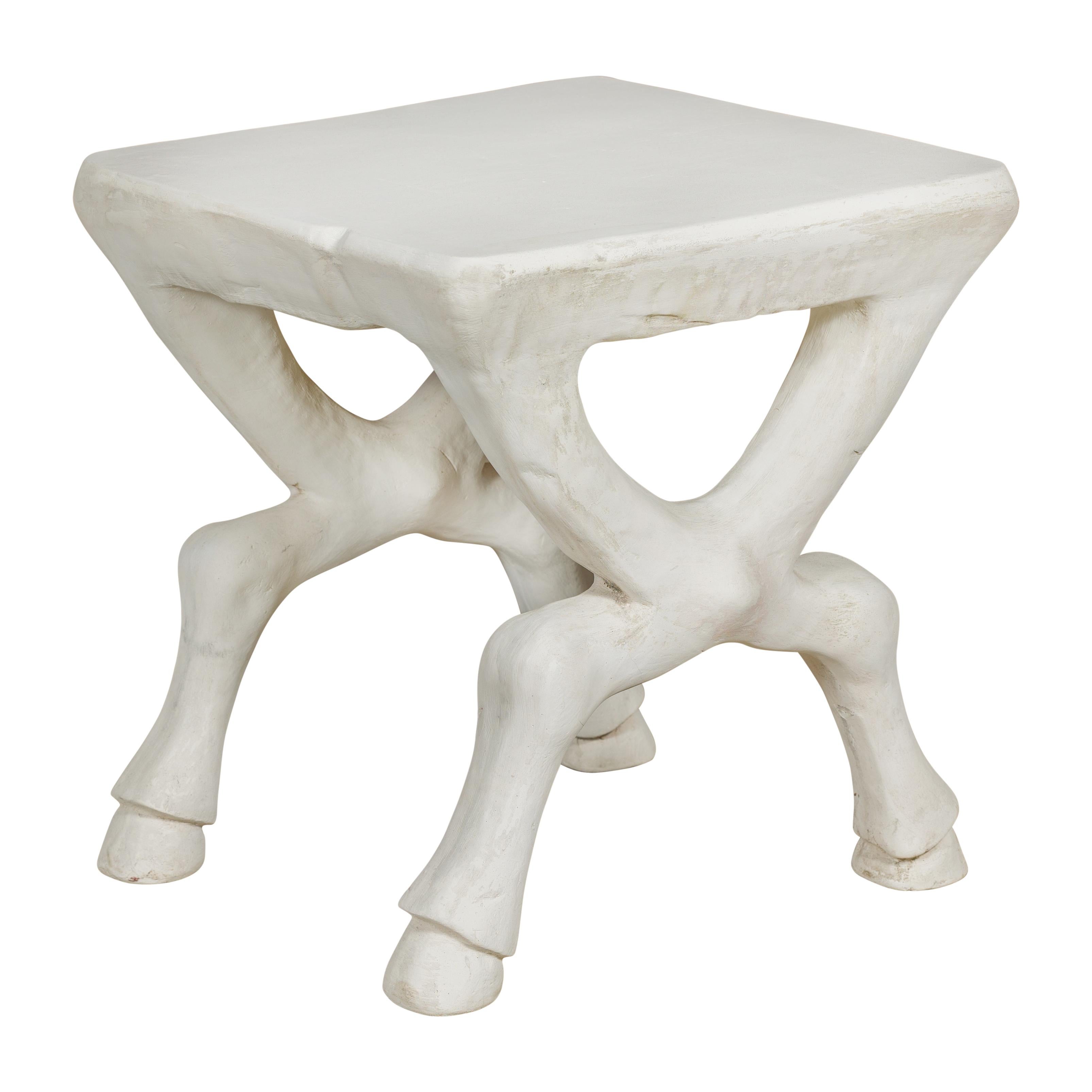Signed John Dickinson 1970s White Plaster Low Side Table with Hoofed Feet For Sale 4