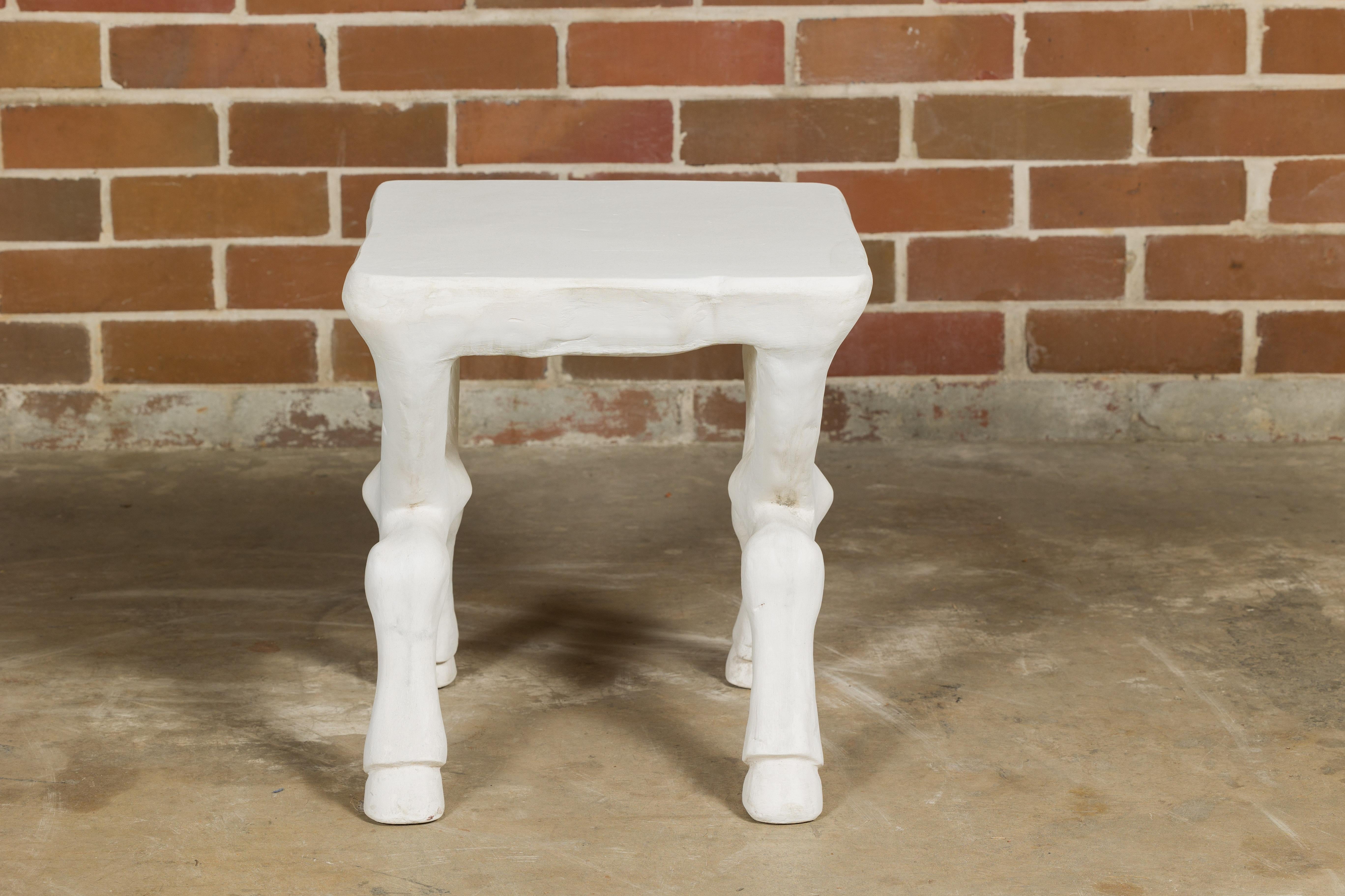 Mid-Century Modern Signed John Dickinson 1970s White Plaster Low Side Table with Hoofed Feet For Sale